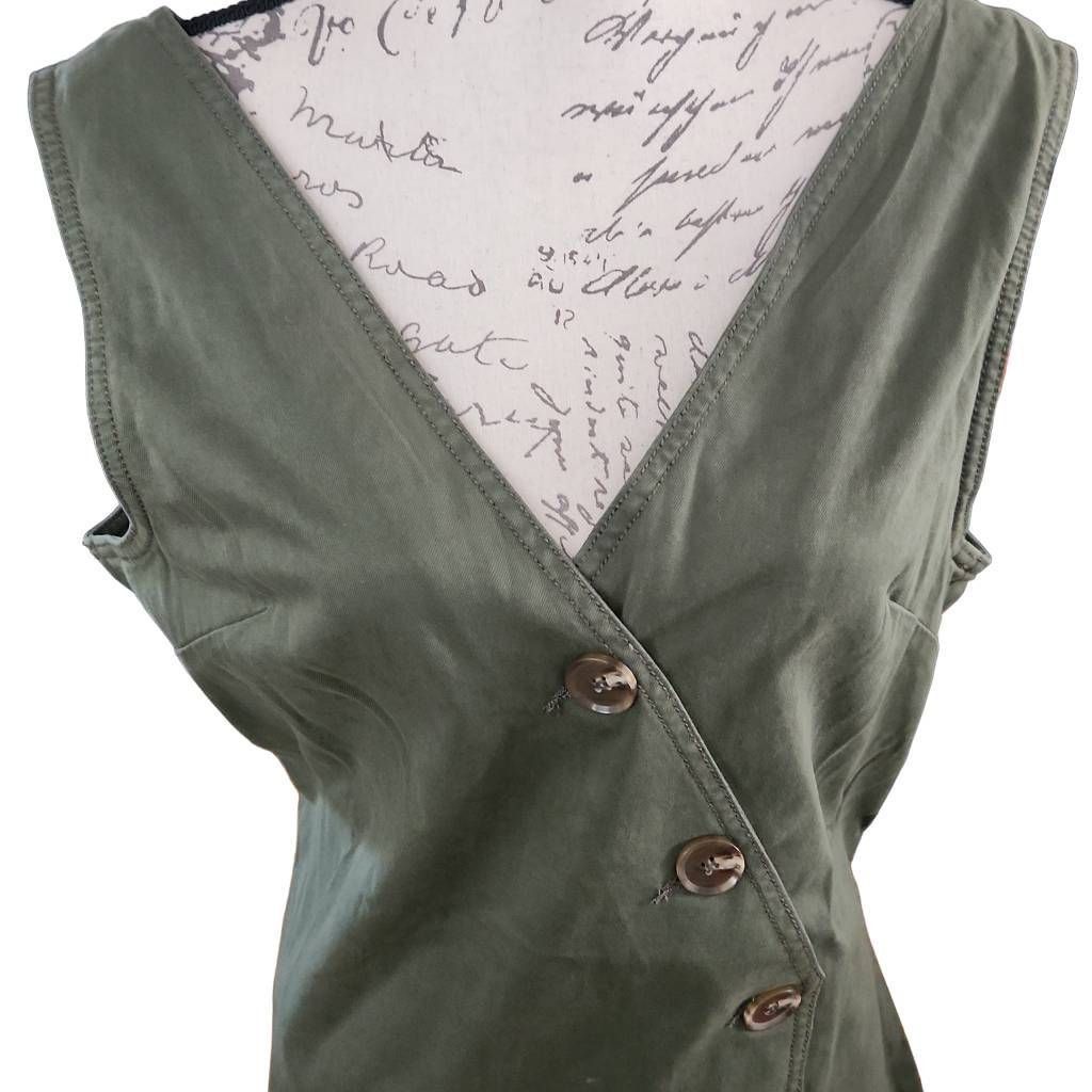 Warpweft Company Warp + Weft Ladies Size 1X Moss Green Canvas HTO East Hampton Button Front Dress Size XL / US 12-14 / IT 48-50 - 5 Thumbnail
