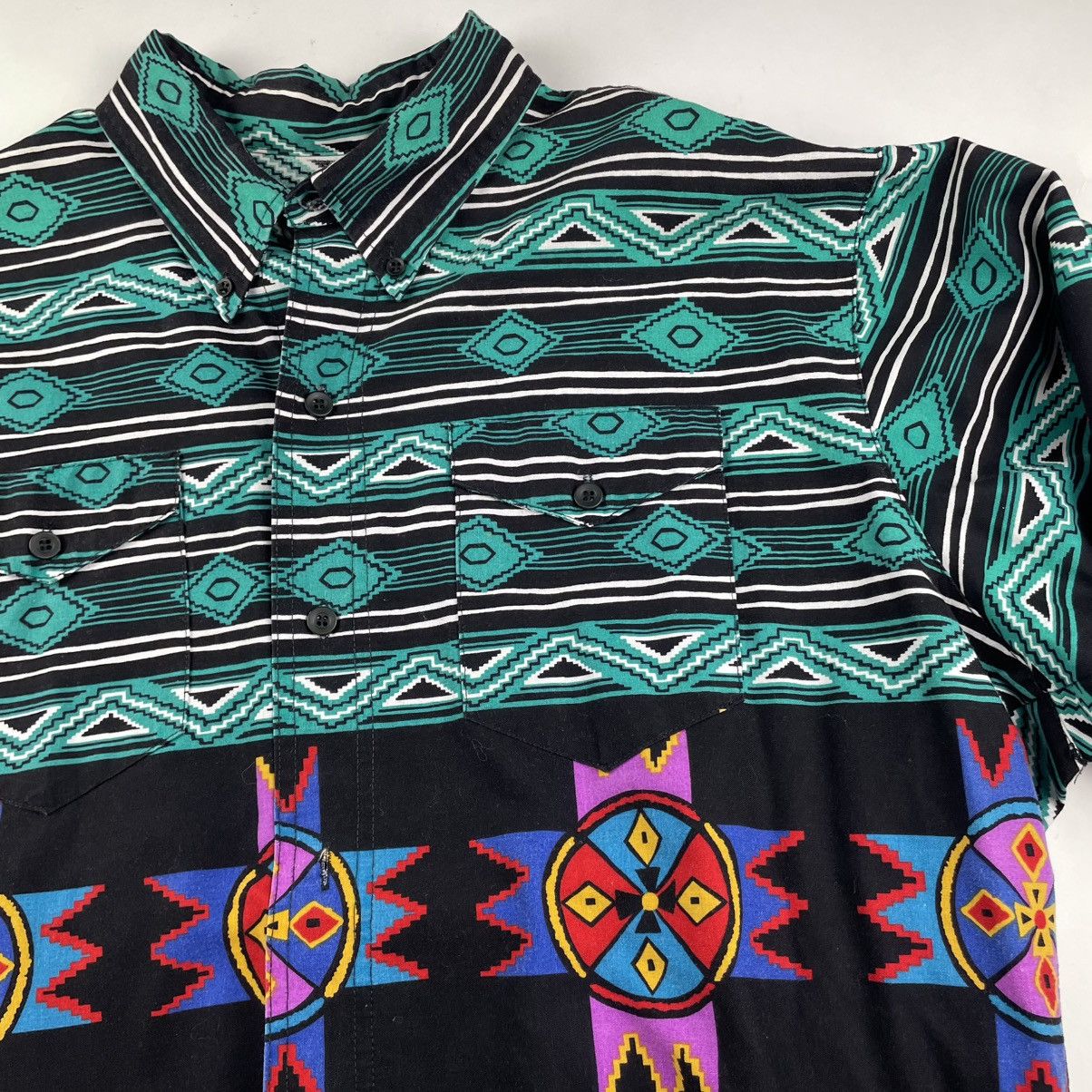 Vintage Wrangler Brushpopper Shirt XL Teal Cowboy Western Aztec 90s Size US XL / EU 56 / 4 - 6 Thumbnail