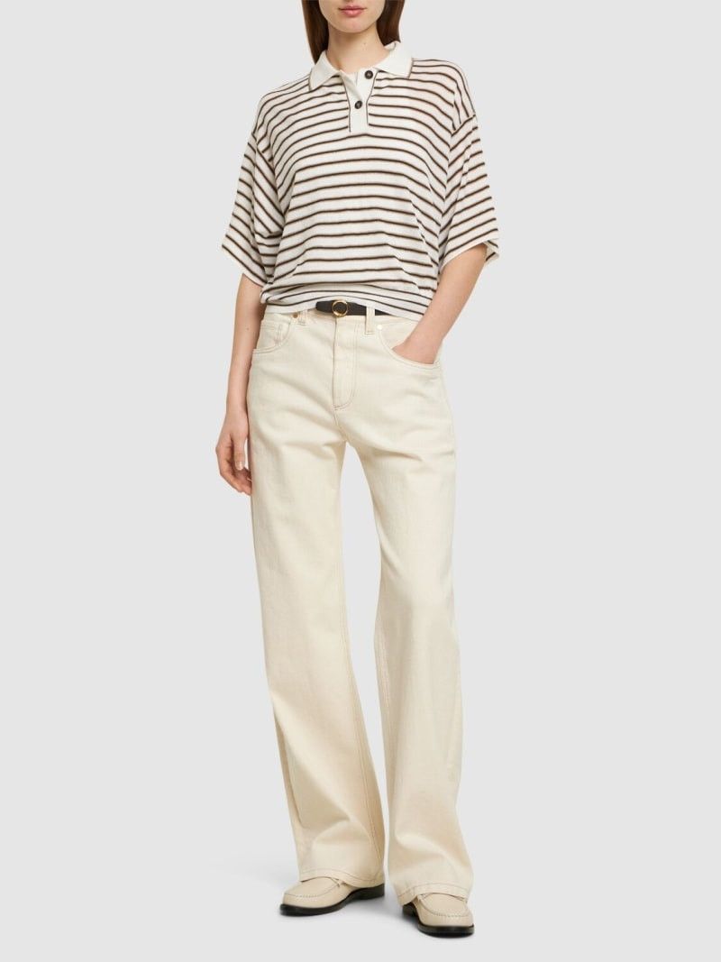 Brunello Cucinelli o1y0825 Polo Sweater in Ivory/Brown Size L / US 10 / IT 46 - 4 Thumbnail