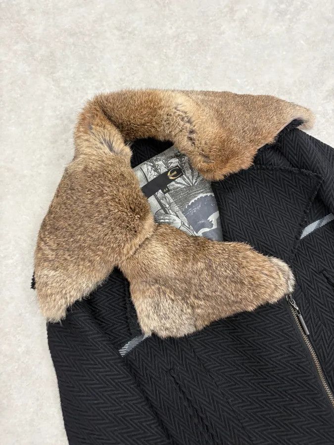 Just Cavalli AW2005 Cavalli Rabbit Fur Collar Asymmetrical Black Wool Jacket Size M / US 6-8 / IT 42-44 - 5 Thumbnail