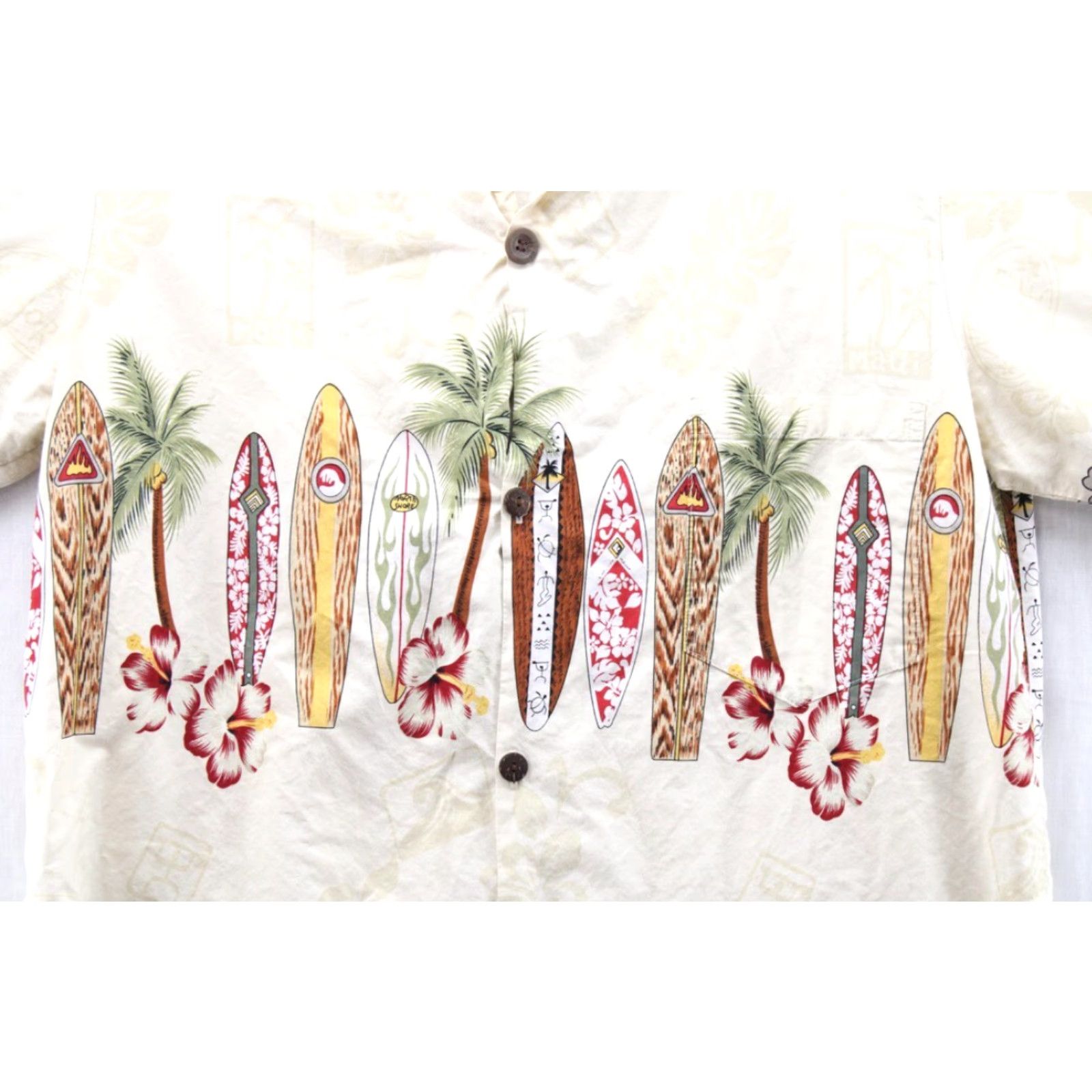 Vintage VINTAGE Royal Creations Hawaiian Shirt Men's XL Beige Surfboards Tribal Floral Luau Size US XL / EU 56 / 4 - 2 Thumbnail