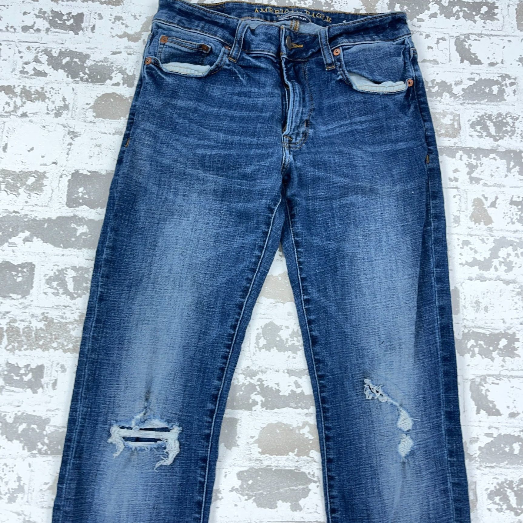 American Eagle Outfitters American Eagle Jeans Men 30x34 Slim Straight Leg Next Level Stretch Dark Holes Size US 30 / EU 46 - 6 Thumbnail