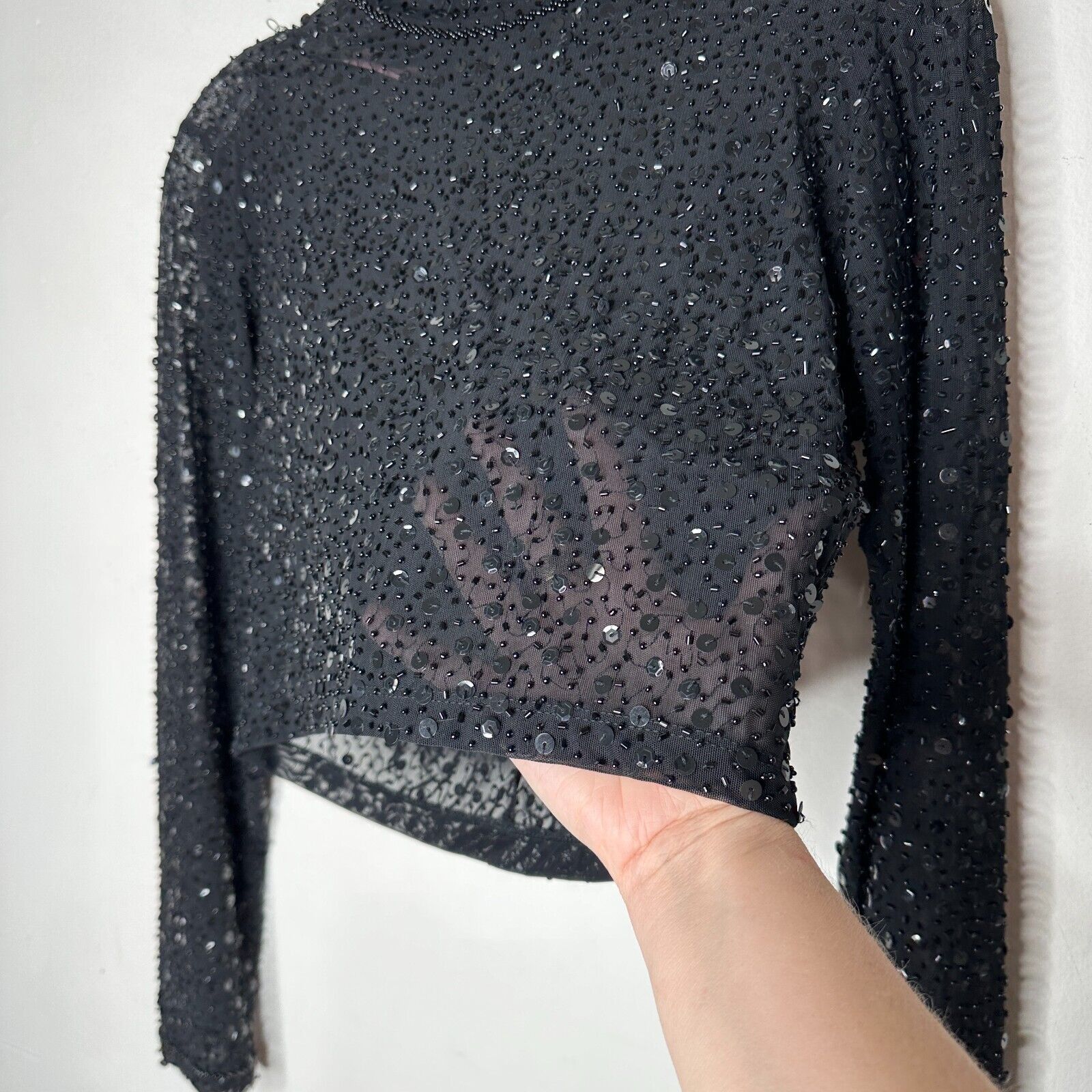 Other Dyspnea Sheer Black Sequin Mesh Long Sleeve Crop Top Small Size S / US 4 / IT 40 - 5 Thumbnail