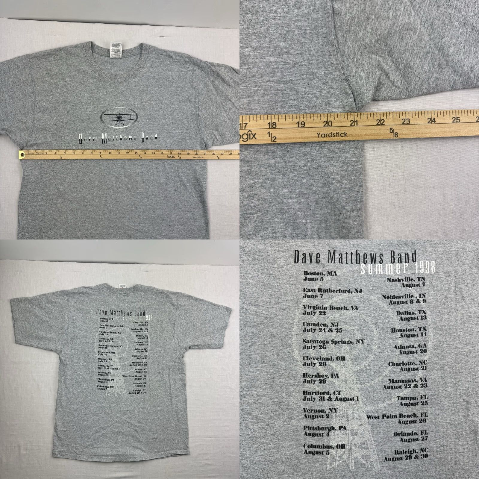 Fruit Of The Loom Vintage Dave Matthews Band T Shirt Adult Large Gray Band Tee Summer 1998 Tour Size US L / EU 52-54 / 3 - 8 Thumbnail