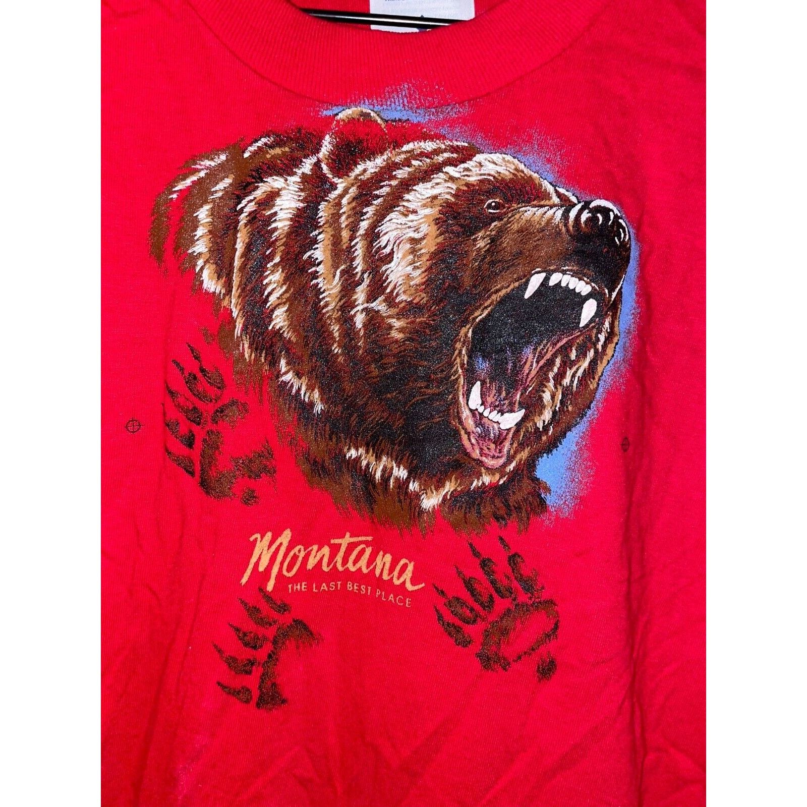 Jerzees Vintage Montana Bear Shirt The Last Best Place Tee Red 90s L Size US L / EU 52-54 / 3 - 2 Thumbnail