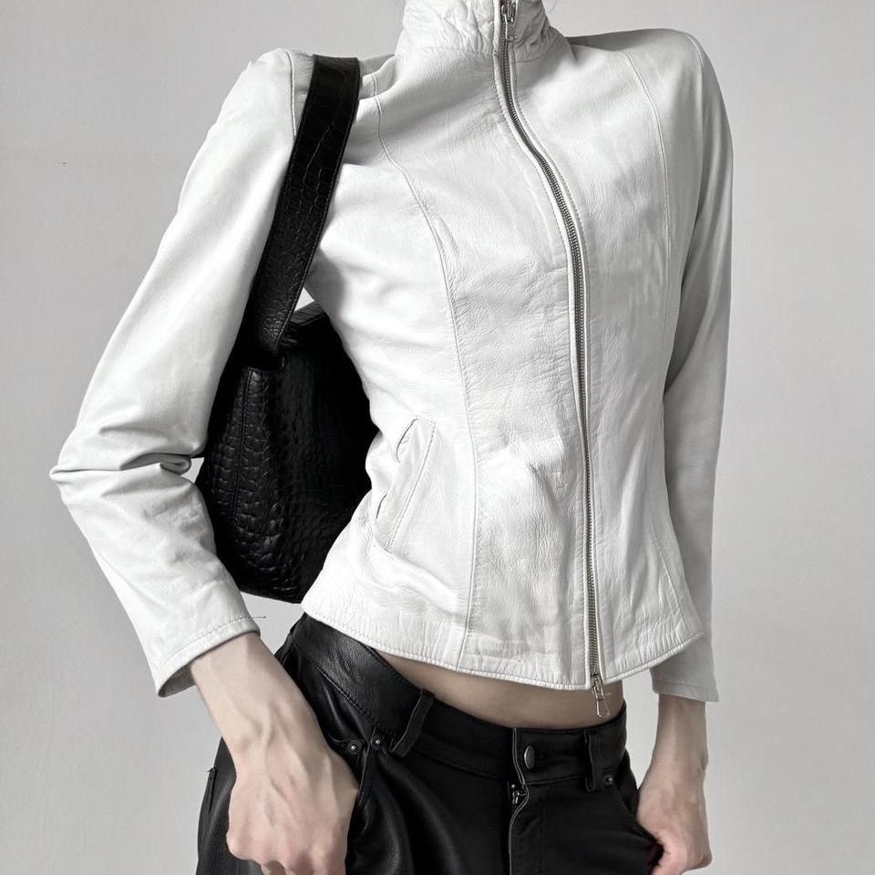 image of Avant Garde x Vintage Distressed Avant - Garde Style Leather Biker Jacket in White, Women's (Size S