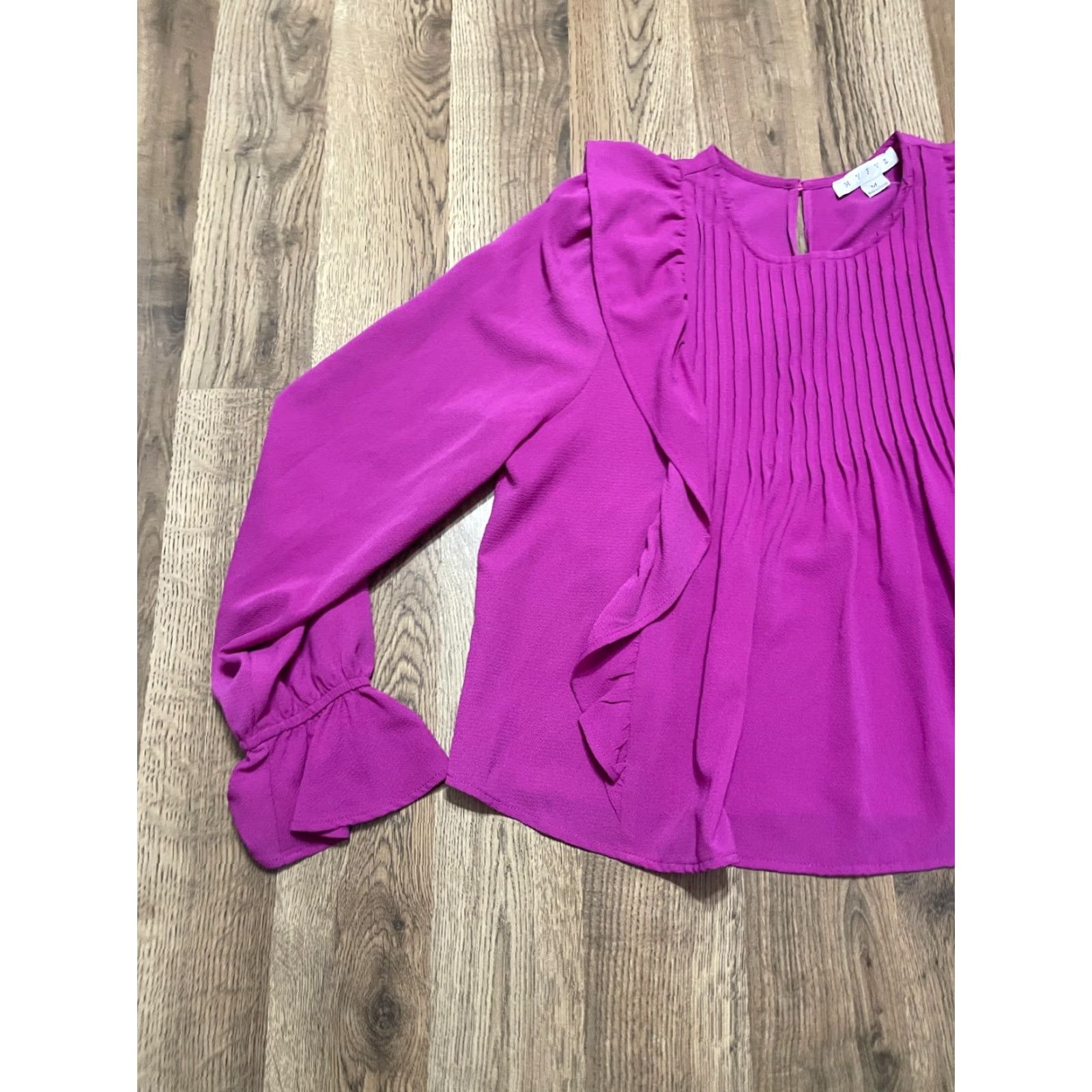 Vintage HYFVE Blouse Womens Medium Purple Long Sleeve Ruffle Pleated Shirt Size M / US 6-8 / IT 42-44 - 3 Thumbnail