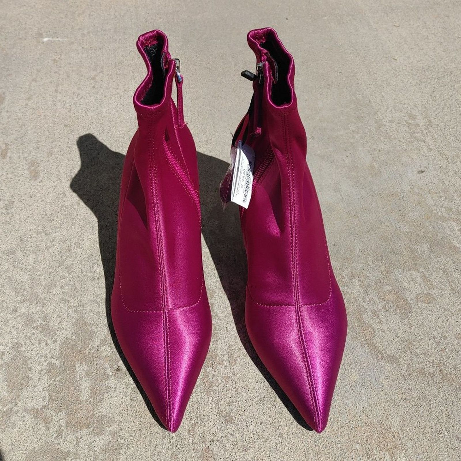 Zara New Zara Uterque Fuchsia Ankle Heart Heel Satin Boots 37 Size US 6.5 / IT 36.5 - 6 Thumbnail