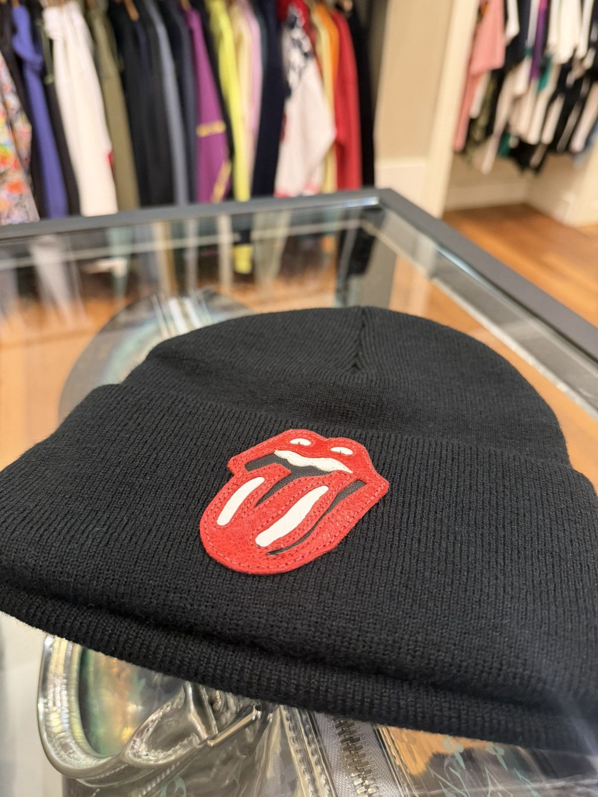 Chrome Hearts Chrome Hearts Rolling Stones Leather Patch Beanie - Black Size ONE SIZE - 6 Thumbnail