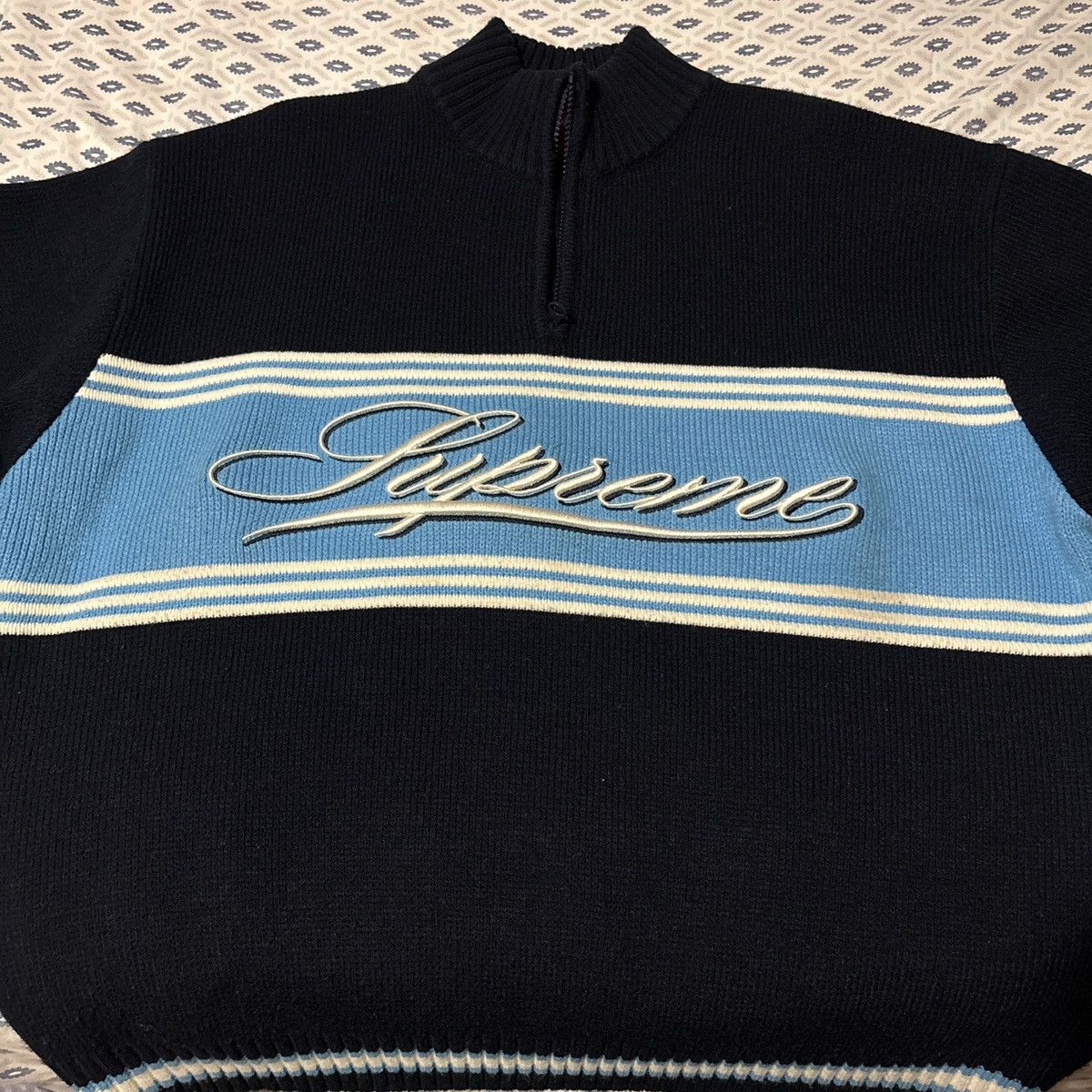 Supreme Navy Half Zip Sweater