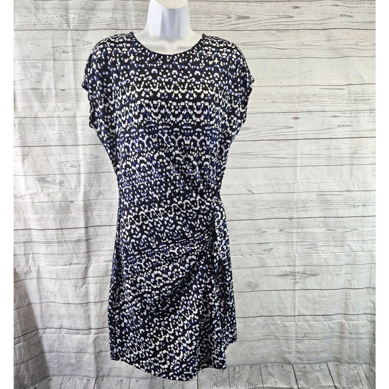 Nicole Miller Nicole Miller Womens Dress XL Black Blue Side Tie Short Sleeve T-Shirt Dress Size 40" / US 18 - 2 Thumbnail