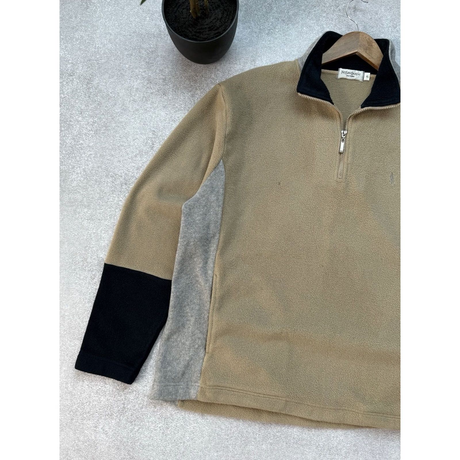 Yves Saint Laurent VINTAGE Yves Saint Laurent Men Distressed Fleece 1/4 Zip High Neck Sweatshirt Size US XL / EU 56 / 4 - 3 Thumbnail