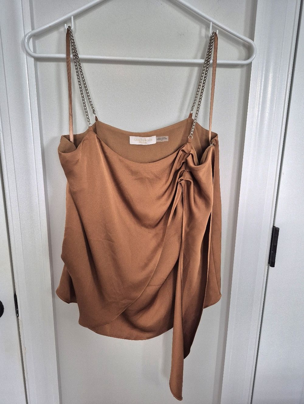 Ramy Brook Chrissy Copper Satin Asymmetrical Chain Strap Tank Party Size S / US 4 / IT 40 - 7 Thumbnail