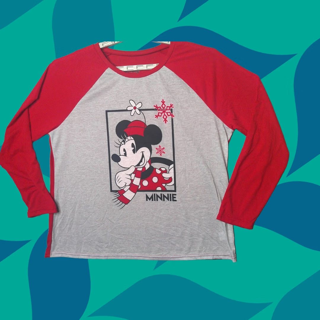 Disney Disney Minnie Mouse Shirt Womens XL Gray Red Christmas Colorblock Snow LS Crew Neck T-Shirt Womens Size XL / US 12-14 / IT 48-50 - 1 Thumbnail