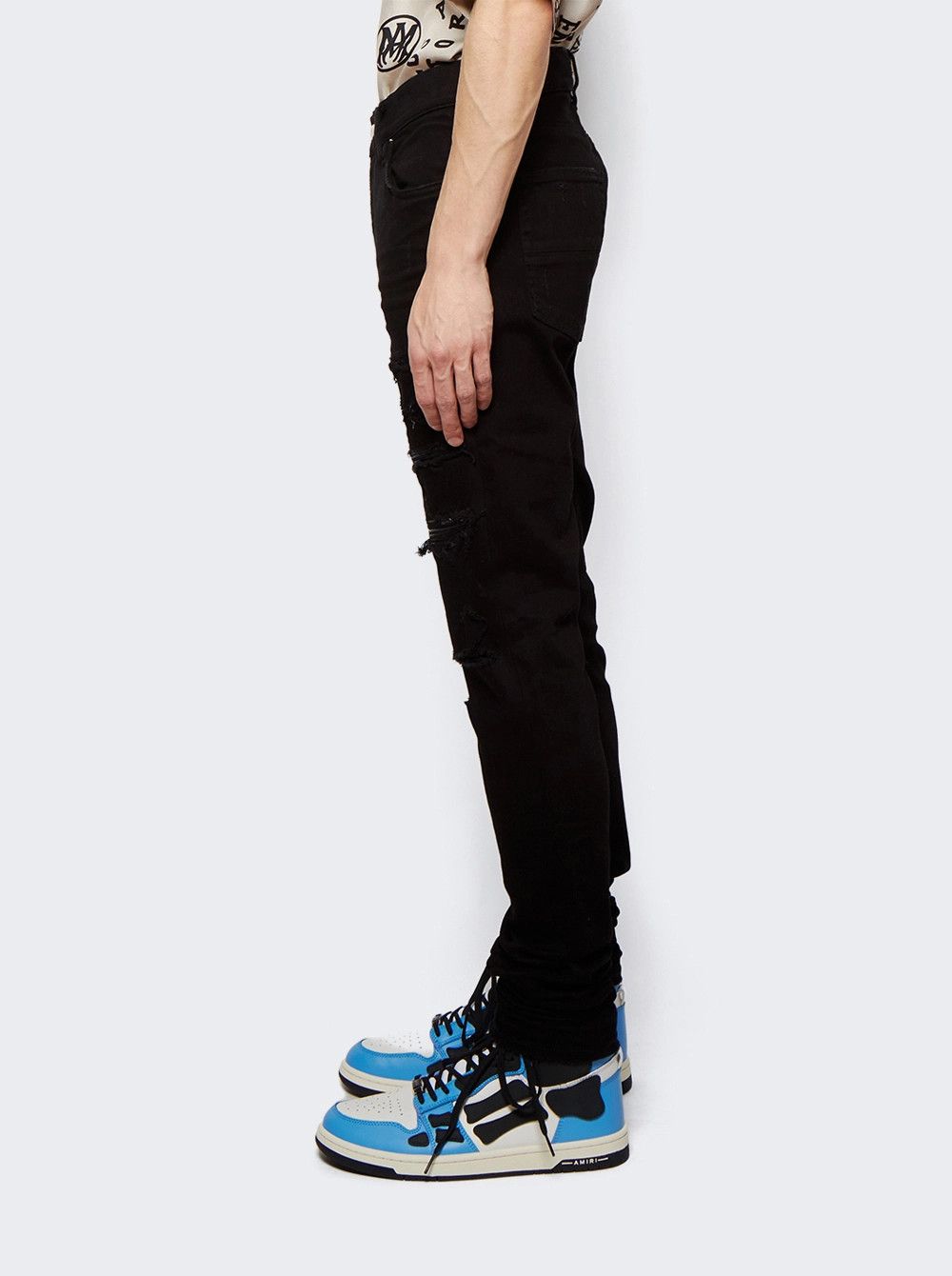 Amiri o1gr1nt1124 Leather Thrasher Jeans in Black Size US 33 - 4 Thumbnail