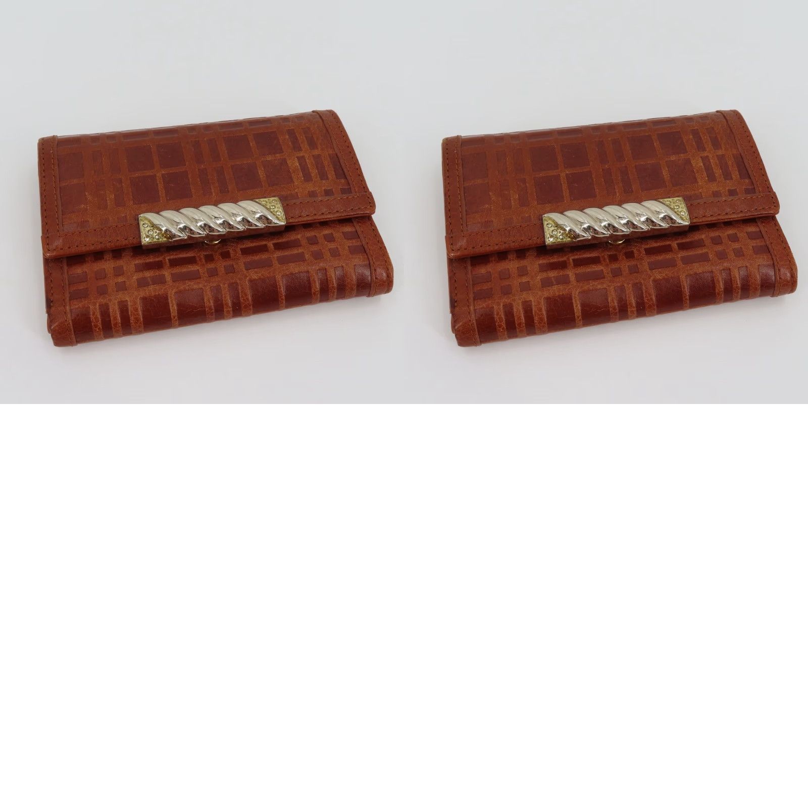 Vintage VINTAGE Tucano Wallet Brown Plaid Check Embossed Leather Folding Gold Silver Tone Metal Women Size ONE SIZE - 9 Thumbnail