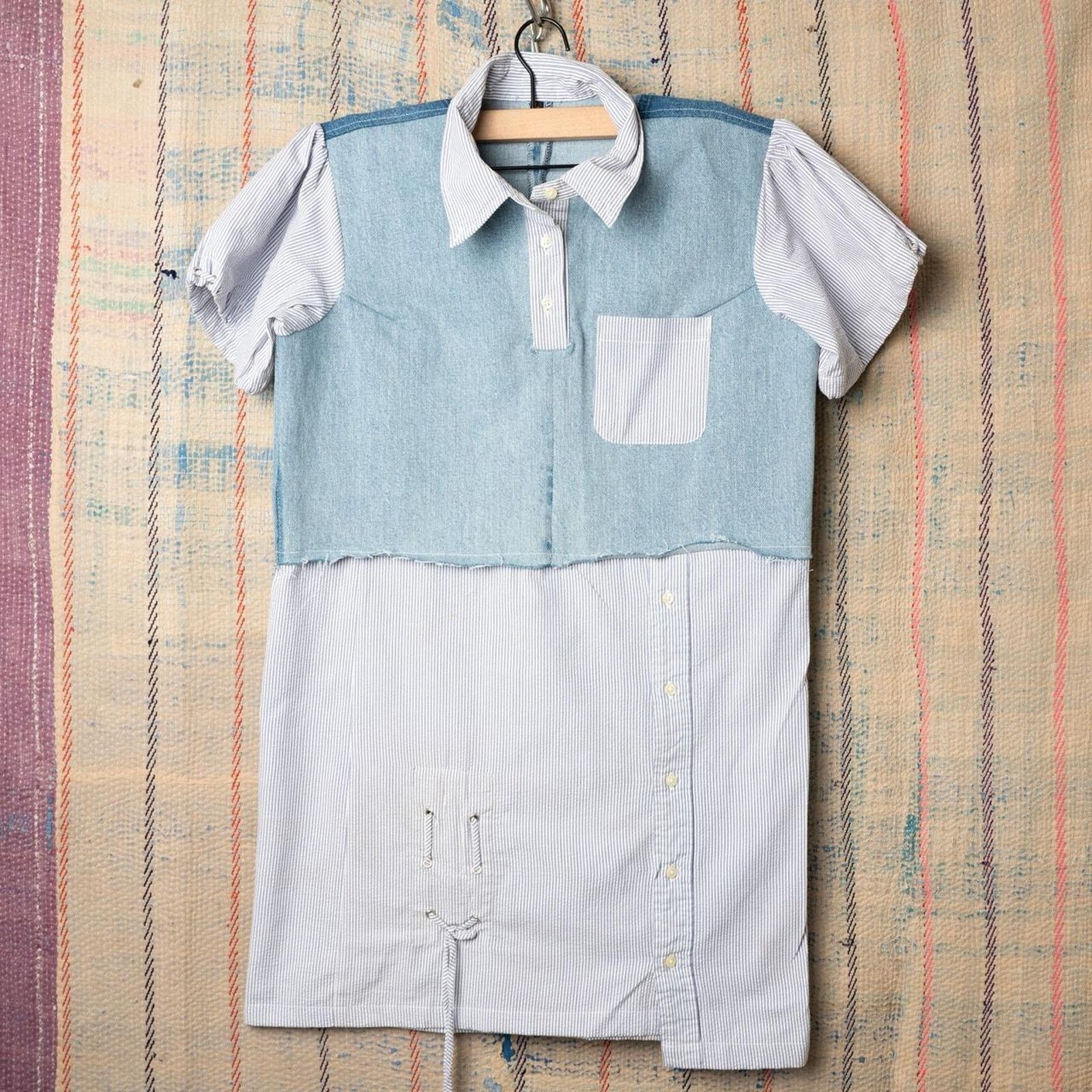 Other Custom reworked denim patchwork shirt / Hybrid Polo Top Size L / US 10 / IT 46 - 1 Thumbnail