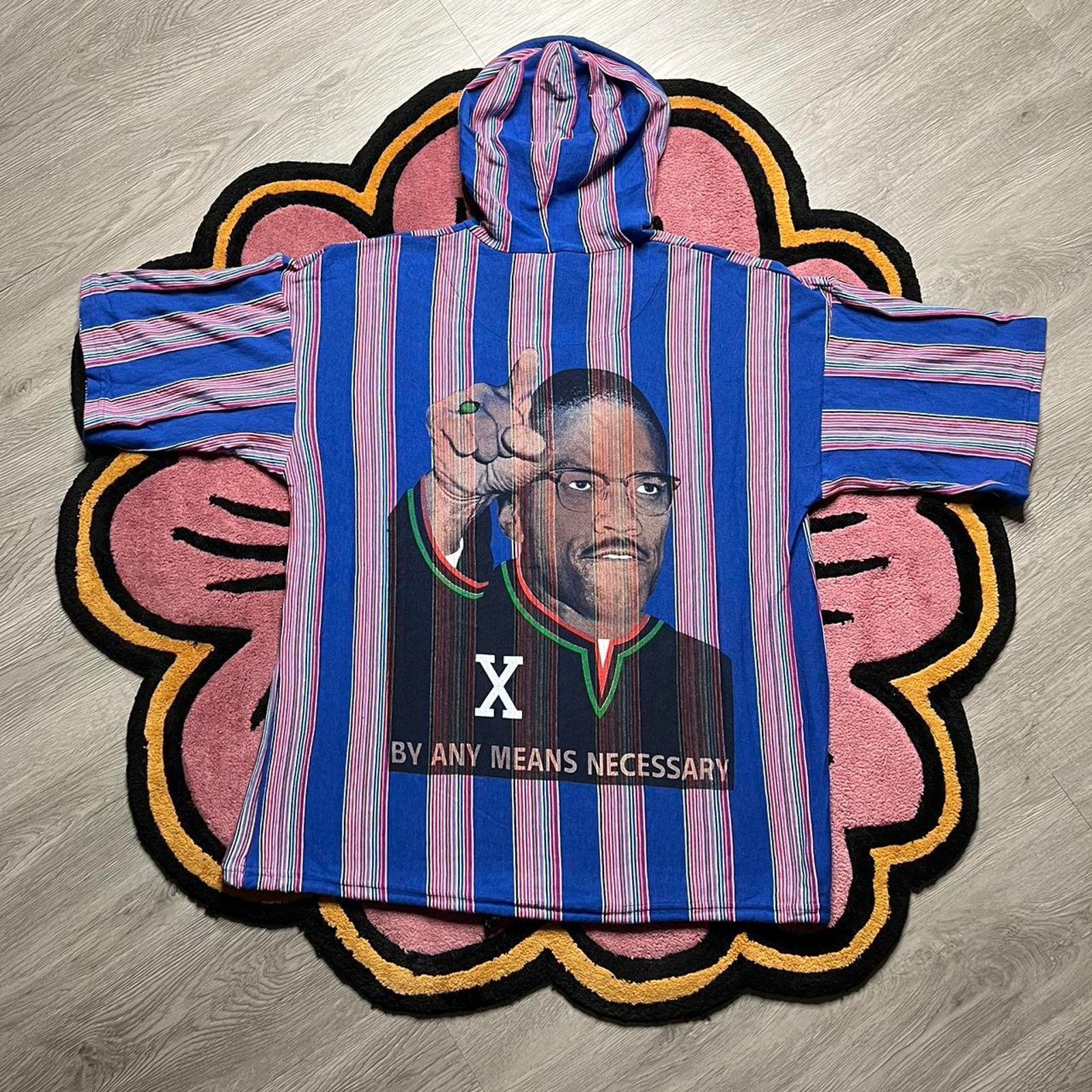Vintage 90’s Malcom X Striped Pullover Graphic Hoodie Shirt