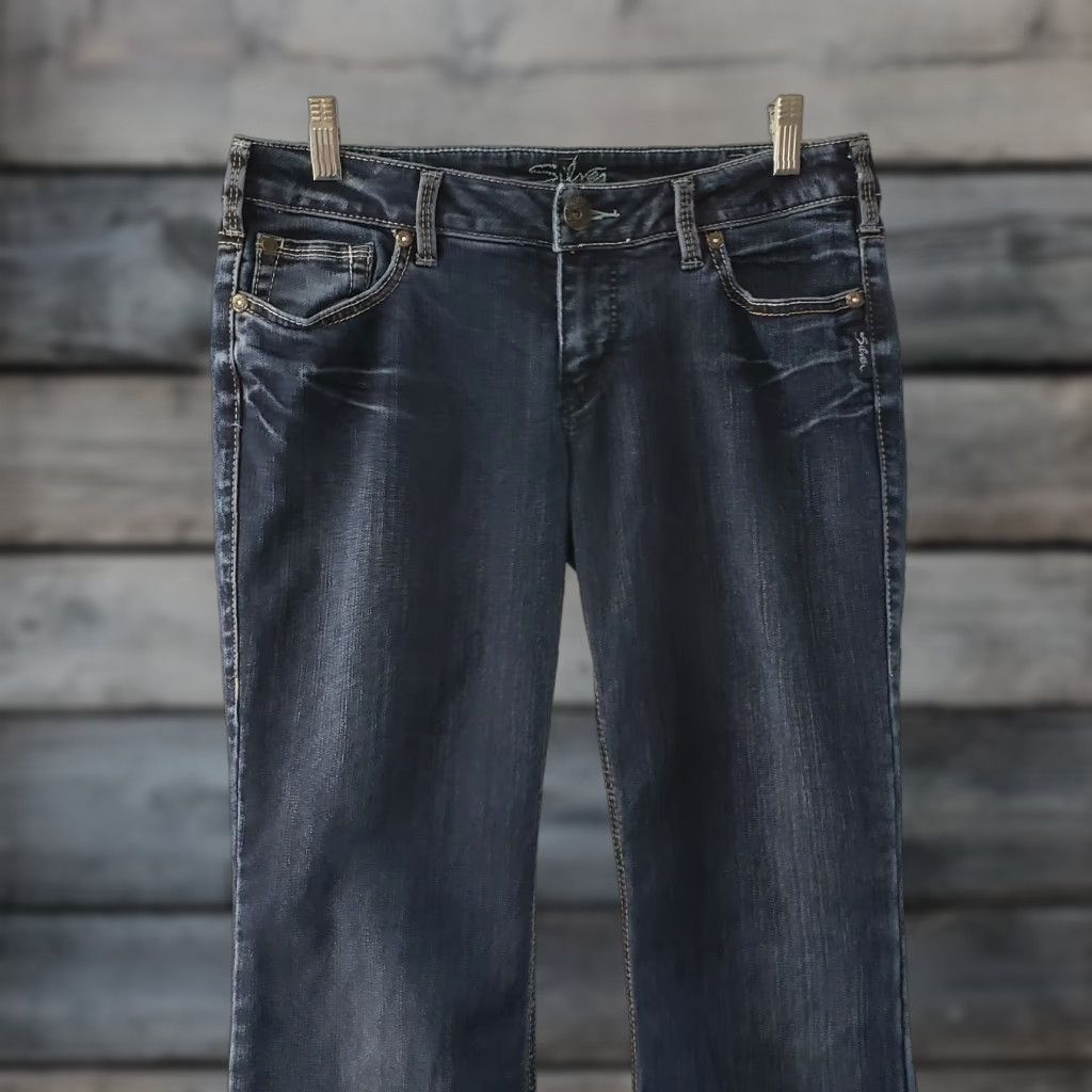 Silver Jeans Co. VINTAGE? Silver Womens Jeans Sz 30 Blue Bootcut Dark Wash Low Rise Cotton Blend Jeans Womens 30 Blue Bootcut Denim Size 30" / US 8 / IT 44 - 1 Thumbnail