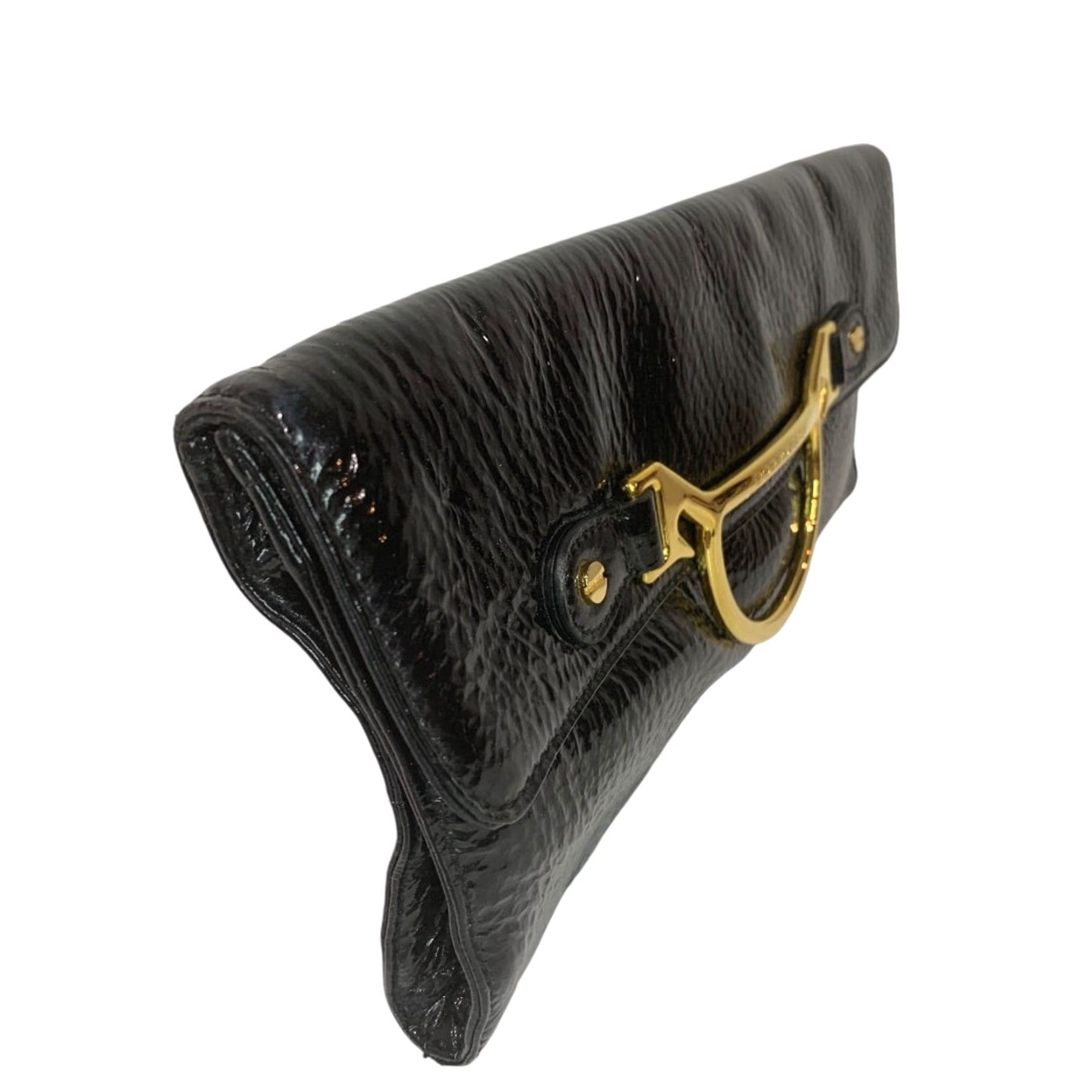 Vintage VINTAGE Borbonese Clutch Bag Envelope Crinkle Patent Leather Black 1990s Womens Size ONE SIZE - 4 Thumbnail