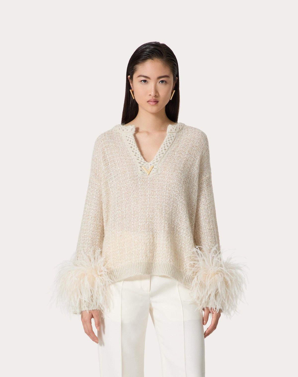 Valentino o1s1wg110525 Jumper In Lurex Mohair And Sequin in White Size XXS / US 00 / IT 34 - 4 Thumbnail