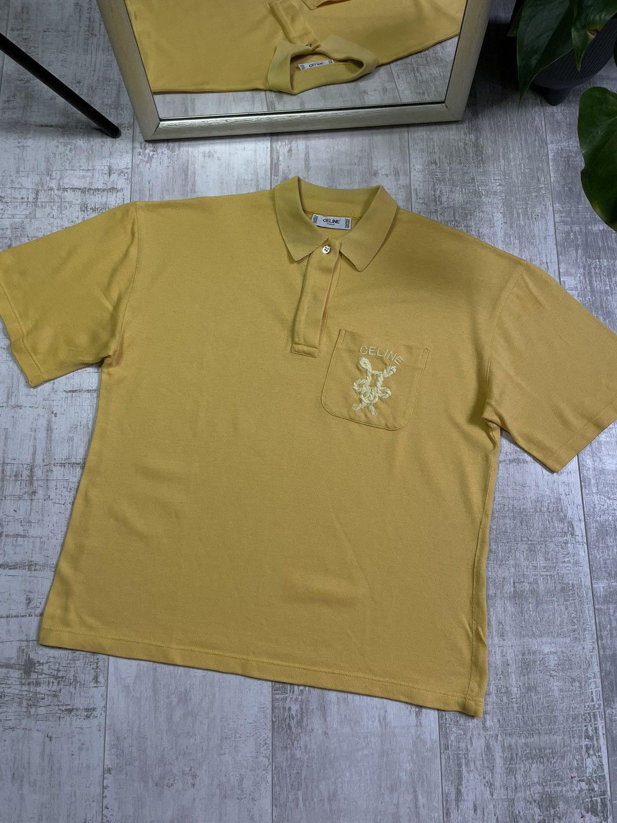 Celine Vintage Celine Yellow Polo T-Shirt Pocket Logo Size US M / EU 48-50 / 2 - 2 Thumbnail