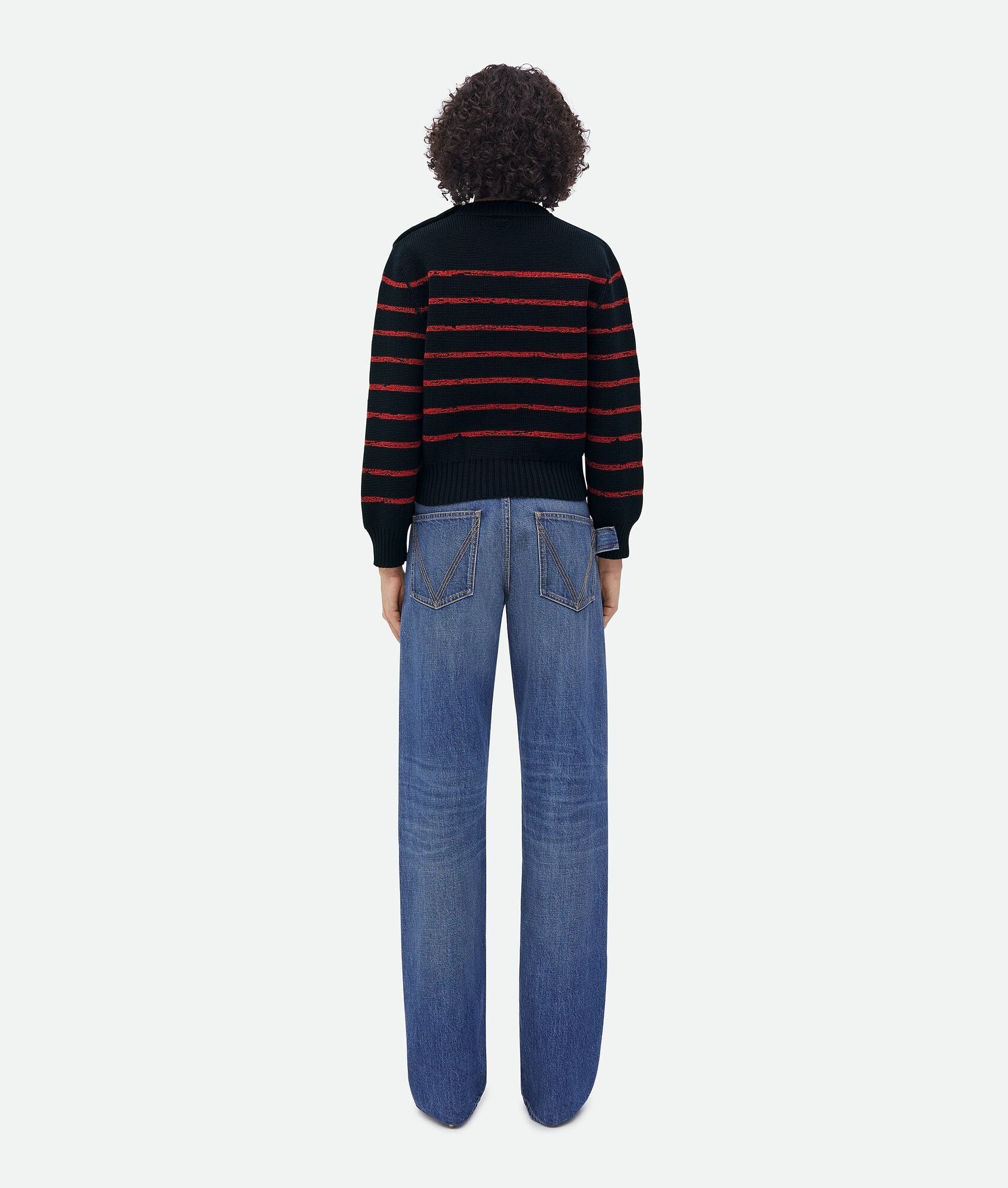 Bottega Veneta o1n1vont0325 Jacquard Striped Wool Sweater Midnight Blue/Red Size M / US 6-8 / IT 42-44 - 3 Thumbnail