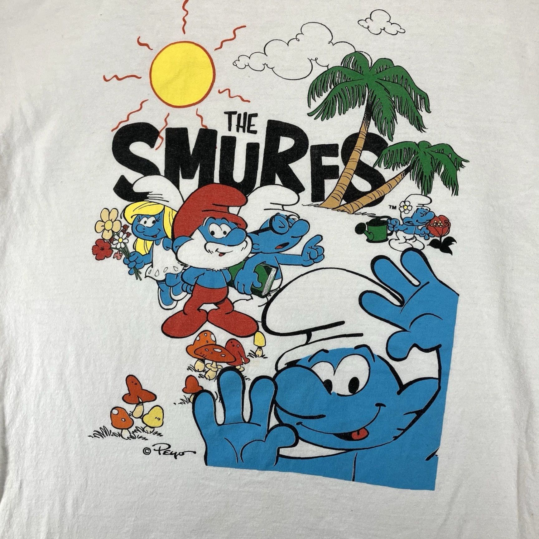 Etro Smurfs T-Shirt Retro Cartoon White Large Regular Men Short Sleeve Crew Neck Graphic Front Logo Size US L / EU 52-54 / 3 - 3 Thumbnail