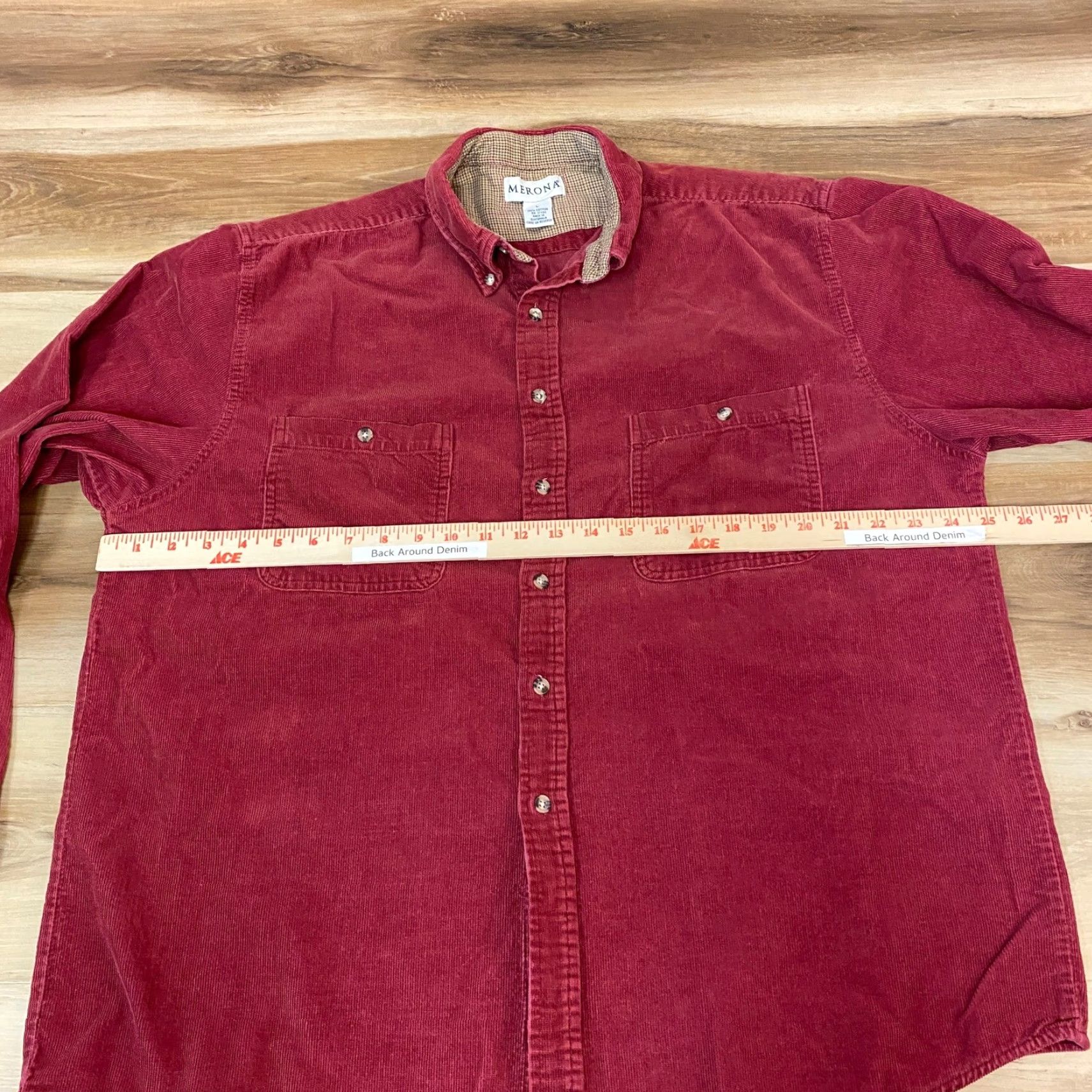 Merona Merona Button-Up Corduroy Shirt Mens Large Long Sleeve Burgundy Casual Shirt Size US L / EU 52-54 / 3 - 6 Thumbnail