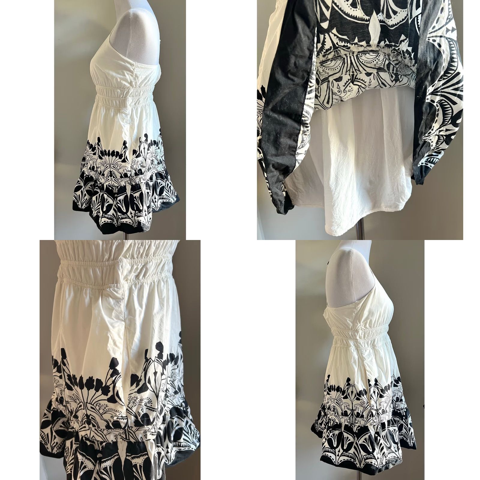 Anthropologie VINTAGE Anthropologie Somerset Strappy Mini Dress Black Ivory Cotton Boho Tiered Sz M Dress Women Mini 26" 16.5" 13" 25" Black Womens Size M / US 6-8 / IT 42-44 - 8 Thumbnail