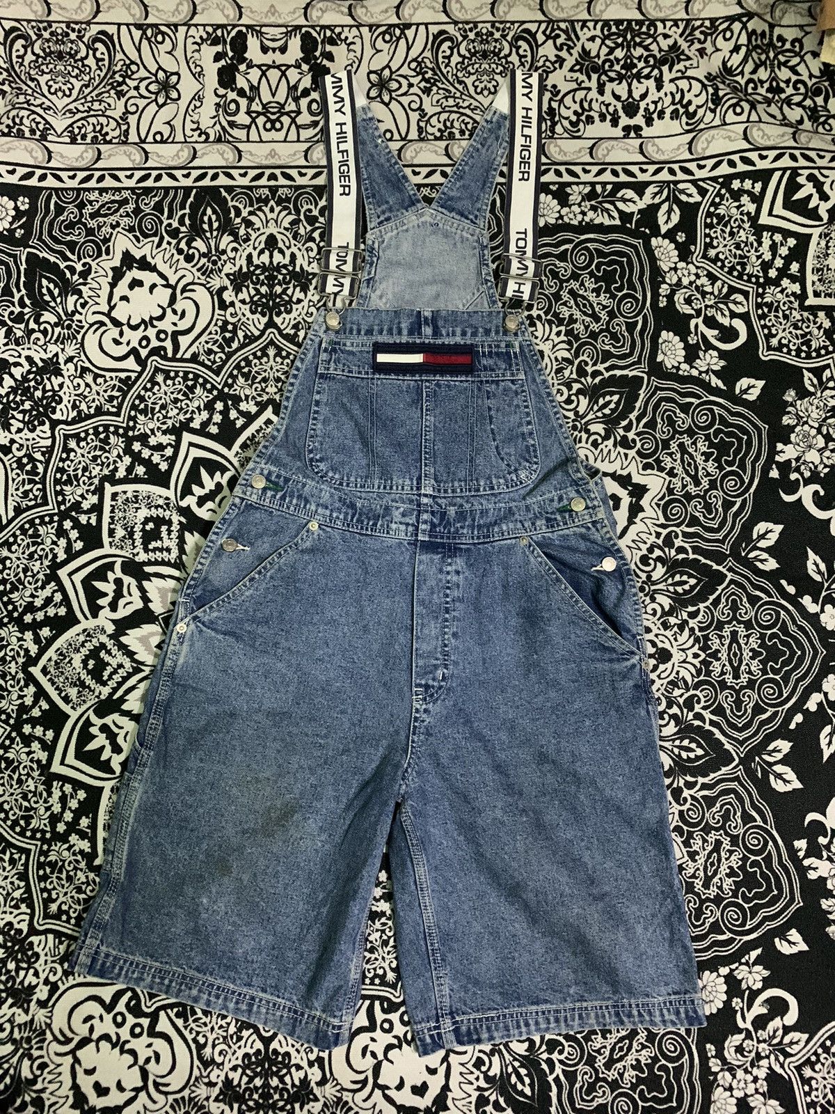 Streetwear Tommy Hilfiger Vintage Vintage Tommy Hilfiger Spell Out Denim Overall Shorts Grailed