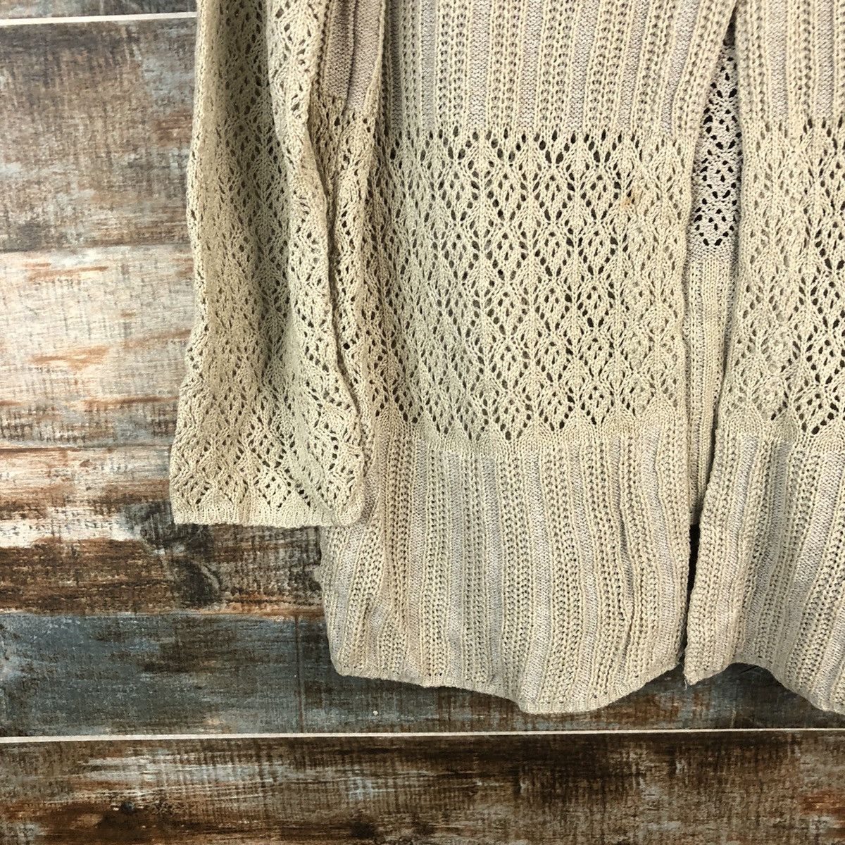 Homespun Knitwear × Japanese Brand × Vintage DL Merci Grace crochet meshnet Brown Cardigan Knitwear #C529 Size L / US 10 / IT 46 - 7 Thumbnail