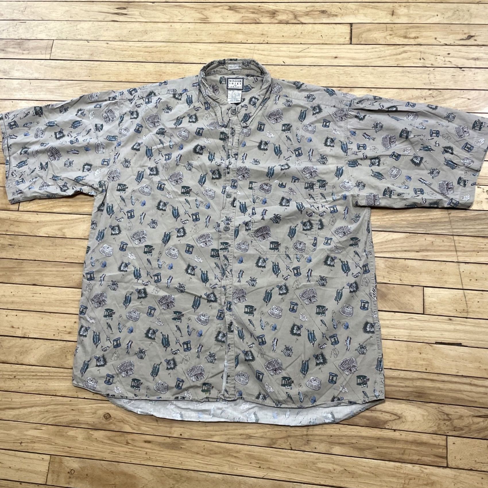 Vintage Windsor Shirt Company vtg 90s Graphic Button Shirt Men XL Fly fishing Reels Tack Print Shirt Size US XL / EU 56 / 4 - 3 Thumbnail
