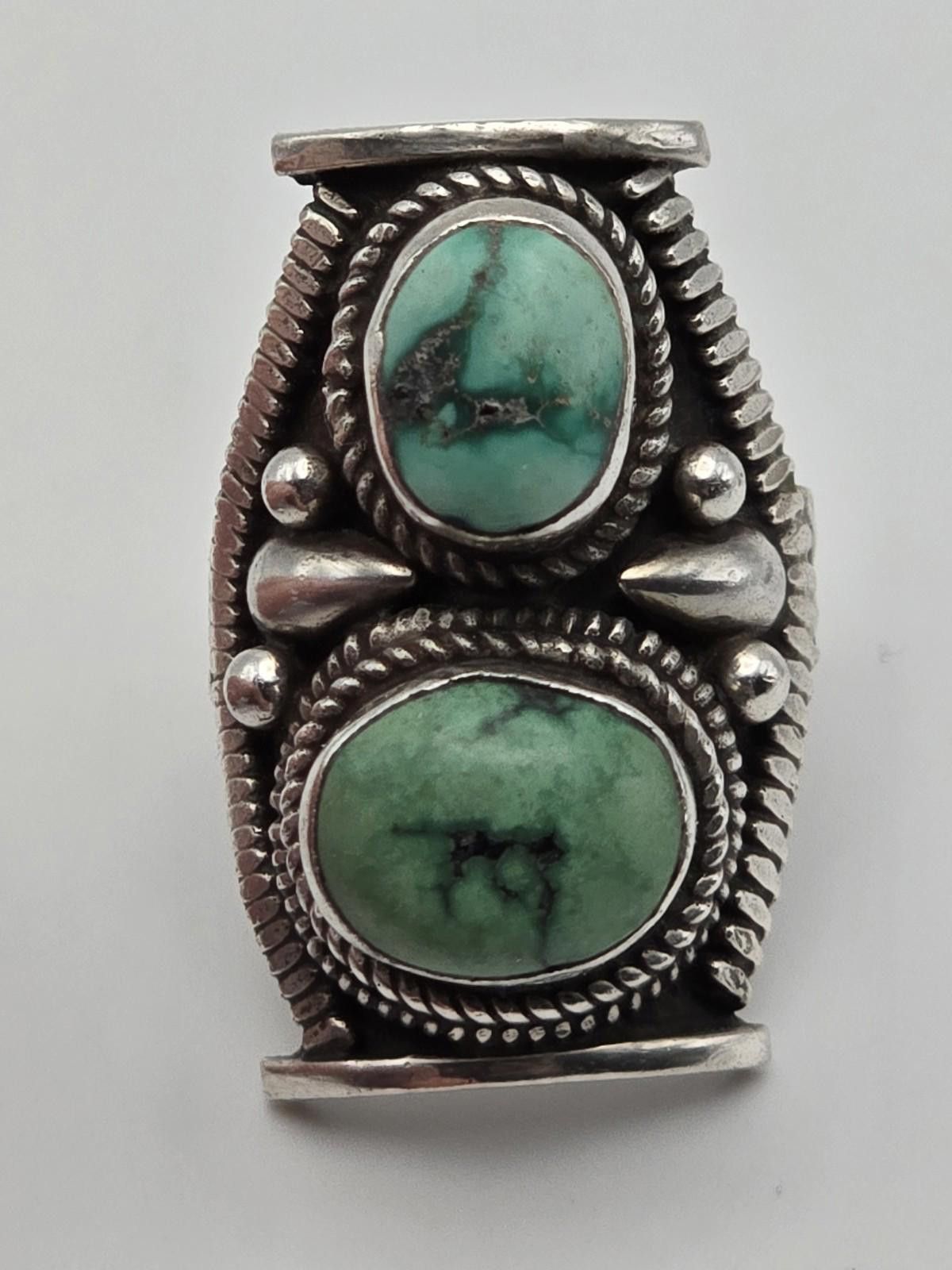 Other Vintage Navajo Sterling Silver Ring Turquoise Double Sz 9 Size ONE SIZE - 8 Thumbnail