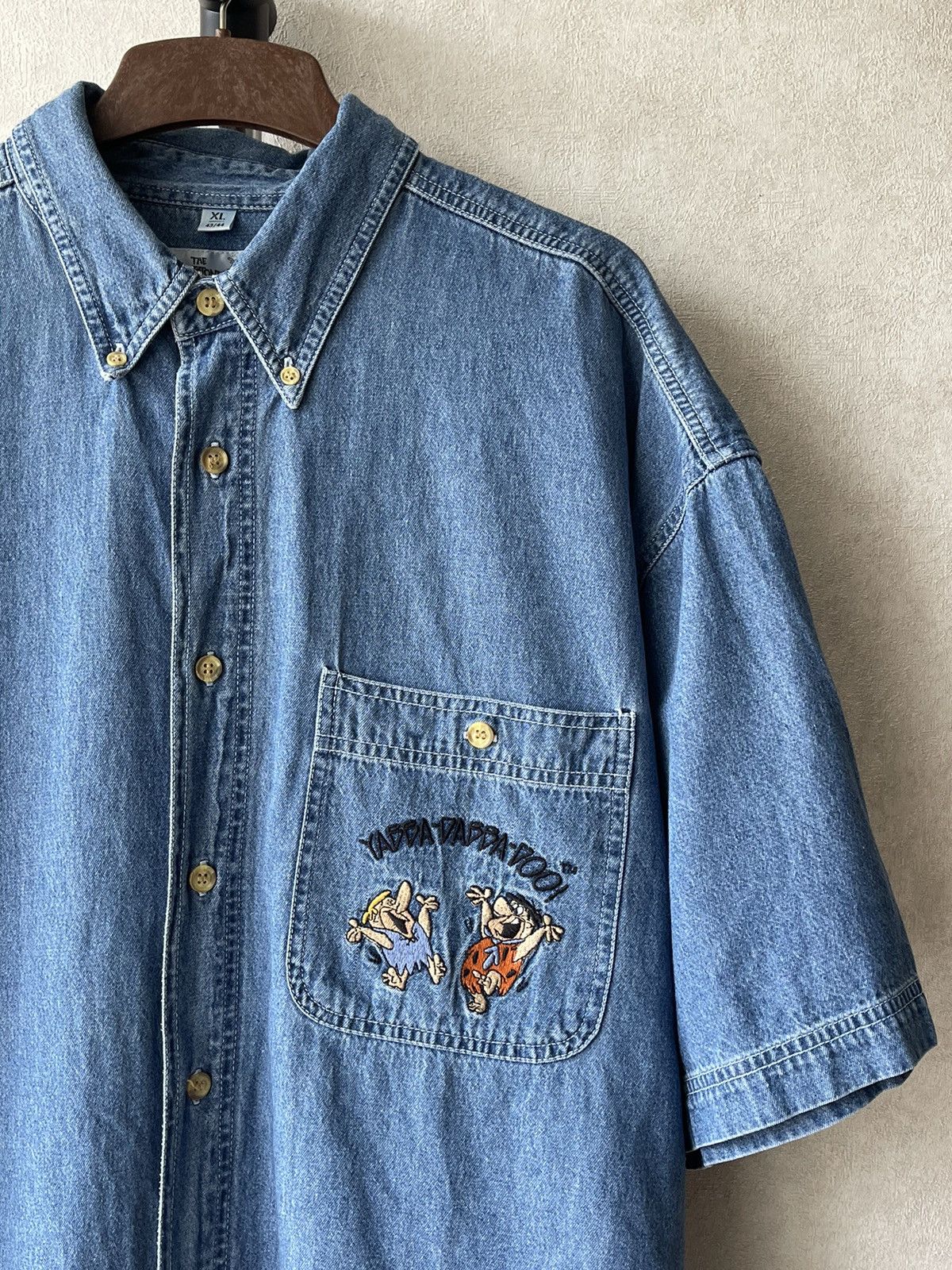 Warner Bros 90s Vintage Flintstones Embroidery Button Up Denim Shirt Size US XL / EU 56 / 4 - 2 Thumbnail