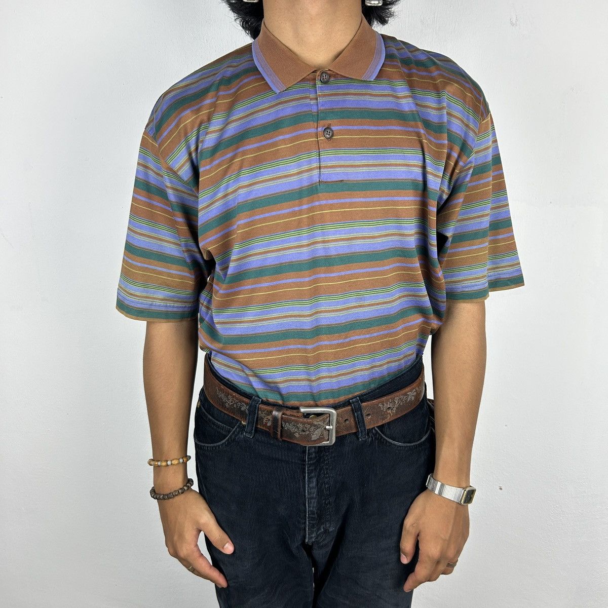 Christian Dior Monsieur × Vintage 1990s Christian Dior Monsieur - Striped Polo Size US L / EU 52-54 / 3 - 2 Thumbnail