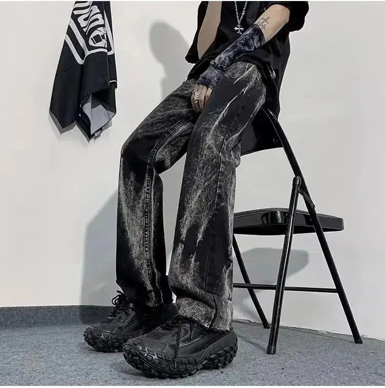 Japanese Brand Retro casual tie dyed raw edge jeans Size US 30 / EU 46 - 1 Thumbnail