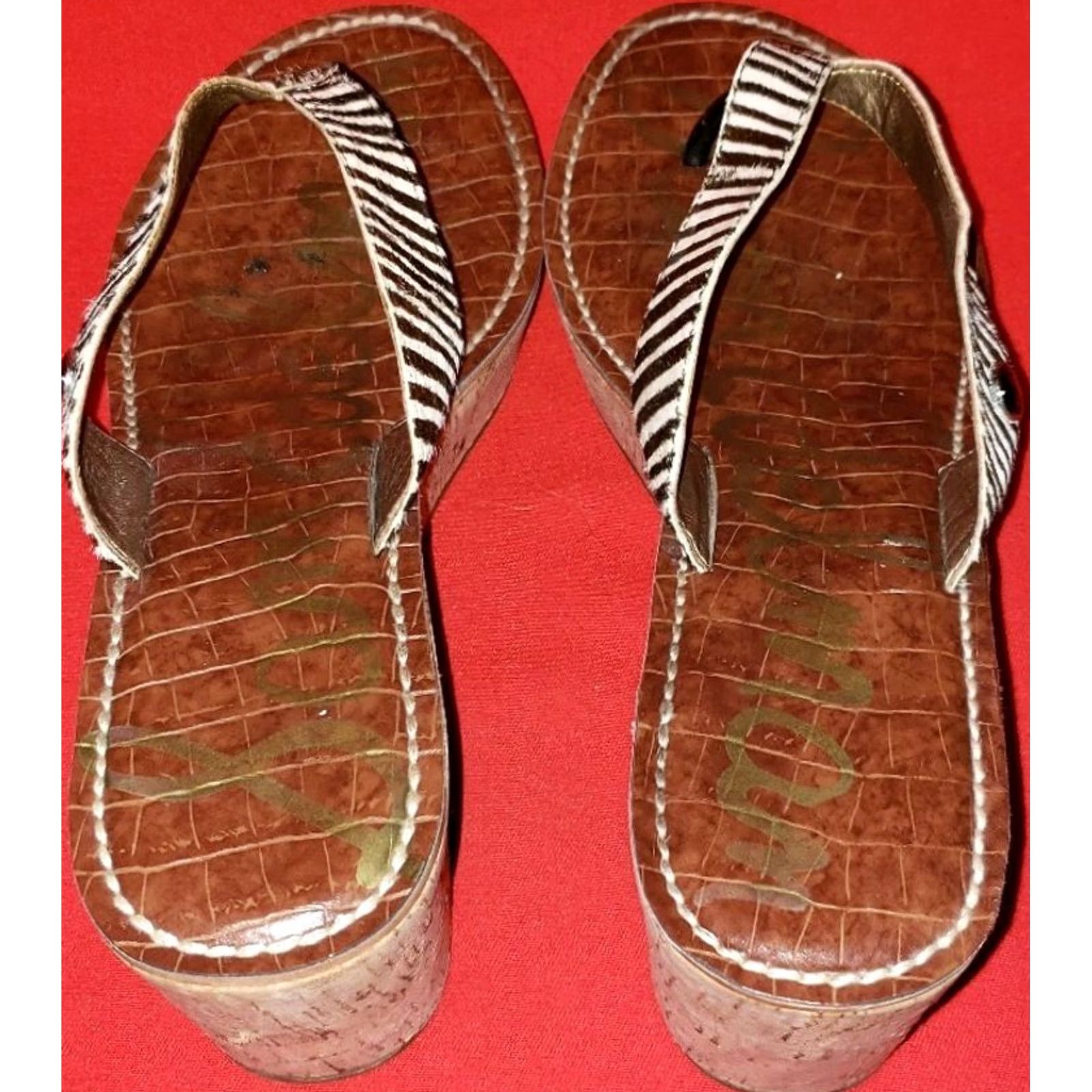 Sam Edelman Sam Edelman Toe Post Slide Wedge Sandal US 10M White Brown Striped Cork Wedge Womens Size US 10 / IT 40 - 6 Thumbnail