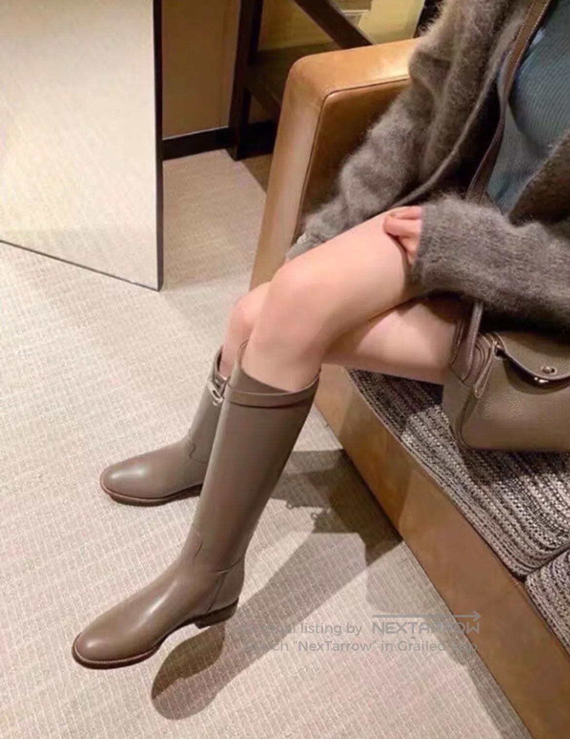 Hermes Hermes Jumping Series Gray elephant; Cowhide; Knight boots Size US 5 / IT 35 - 1 Thumbnail
