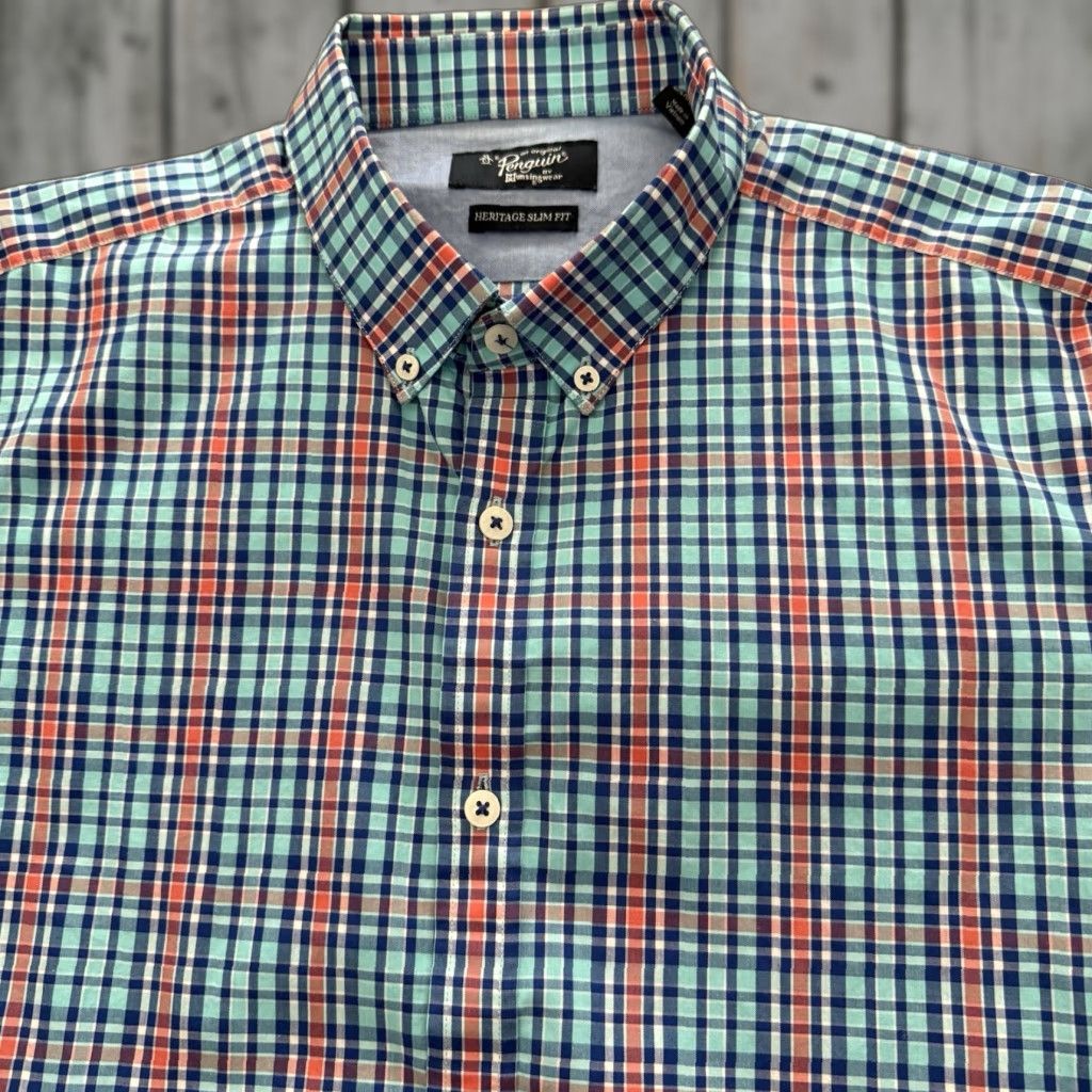 Original Penguin Original Penguin Shirt Mens 16.5 32/33 Blue Heritage Slim Fit Plaid Button Up Size US XL / EU 56 / 4 - 1 Thumbnail