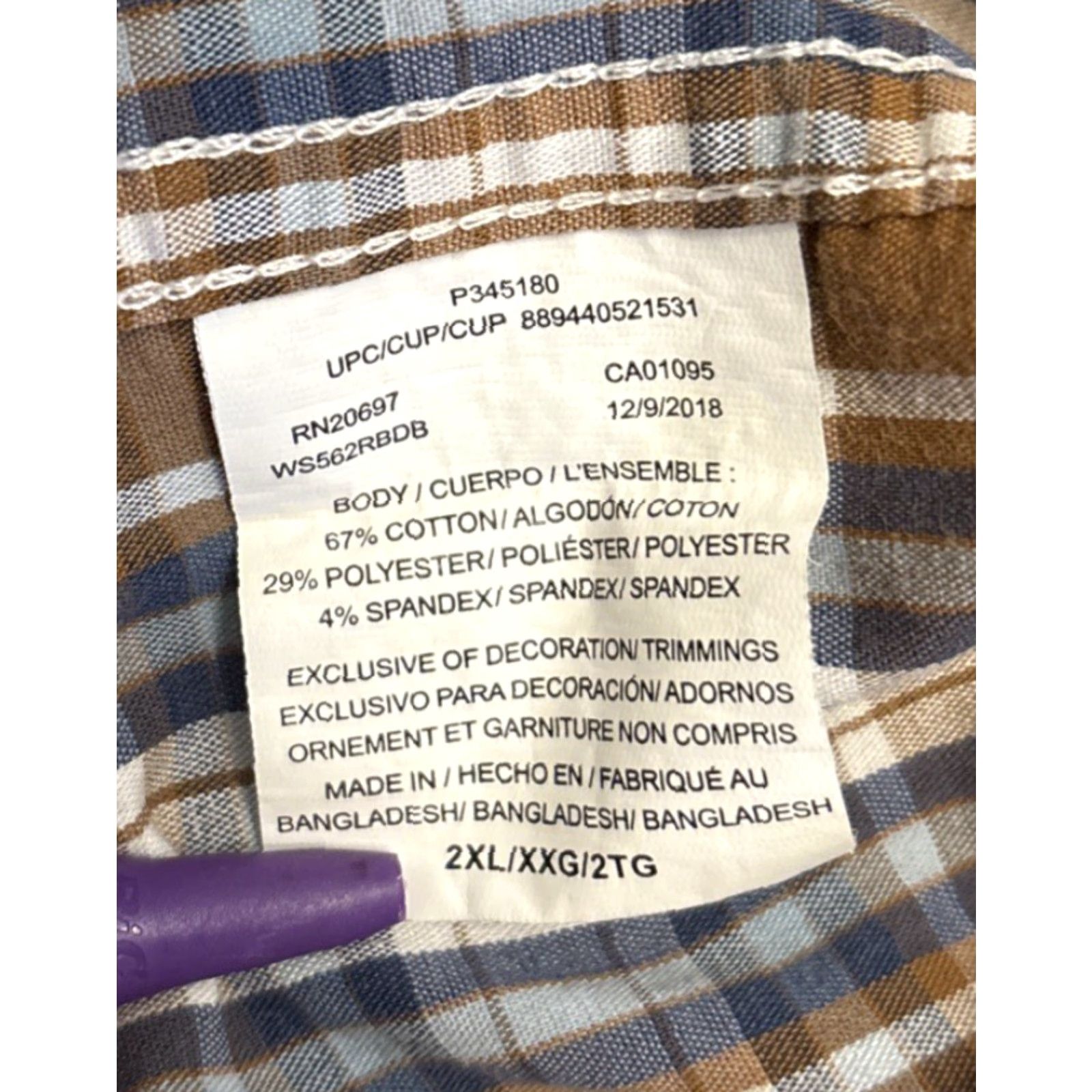 Dickies Dickies Mens 2XL Relaxed Button-Up Plaid Shirt S/S Pockets Multicolor Blue Brown Cotton Blend 1049 Size US XXL / EU 58 / 5 - 4 Thumbnail