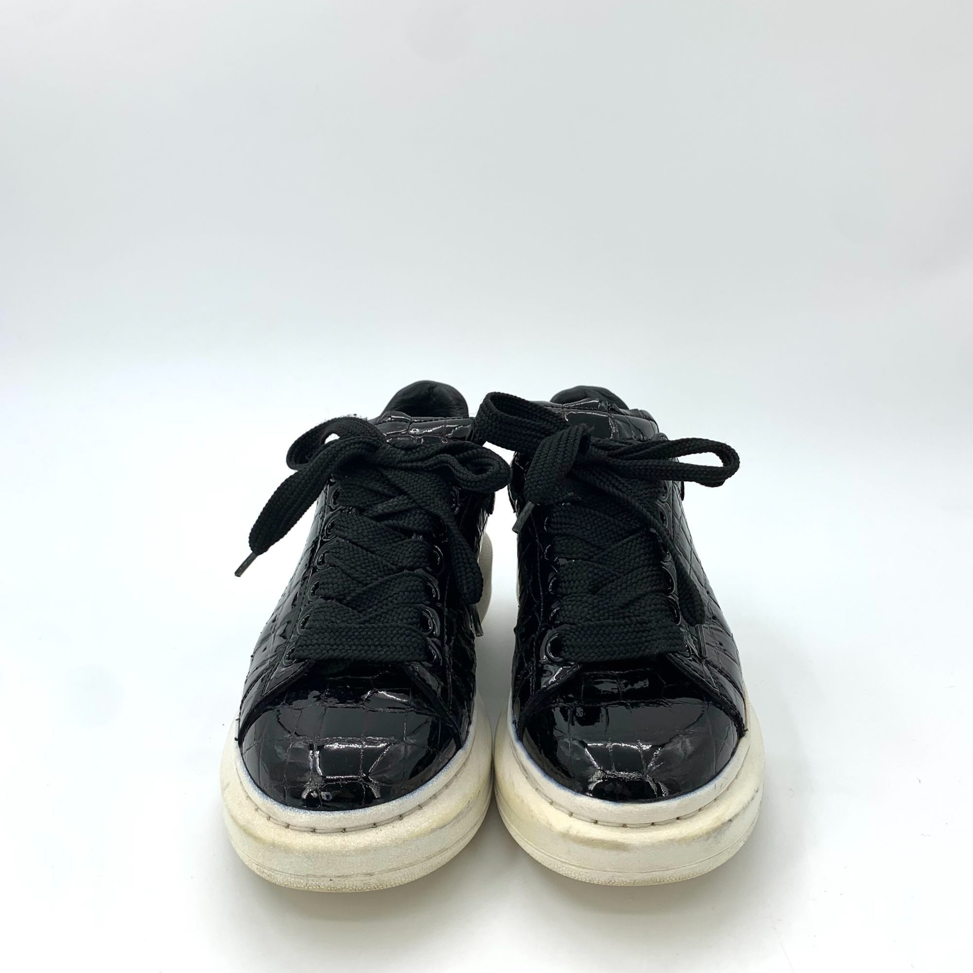 Alexander McQueen Alexander McQueen Black Croc-Embossed Leather Sneaker Size US 7 / IT 37 - 3 Thumbnail