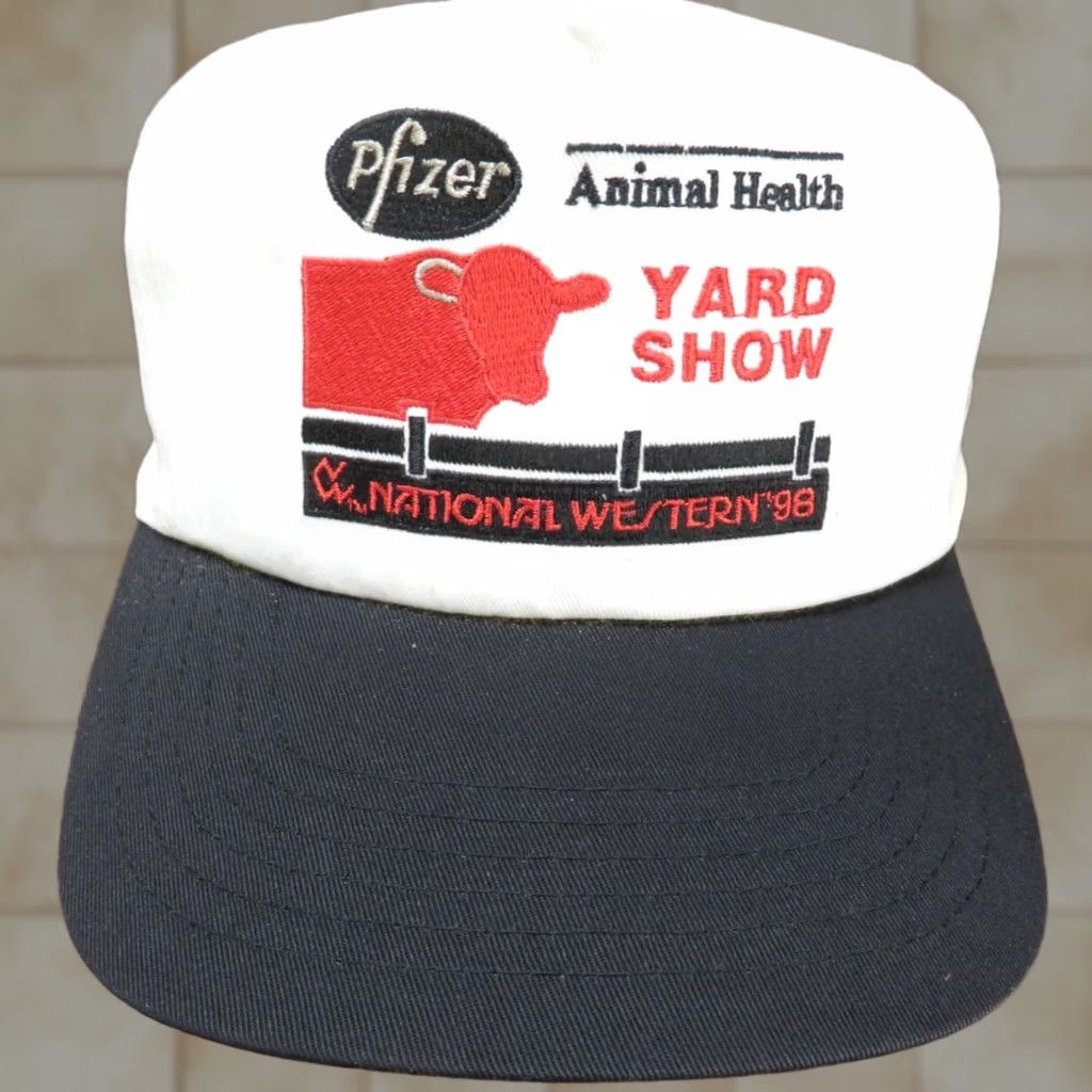 Vintage VINTAGE Pfizer Animal Health Yard Show National Western 1998 Farm Ag VTG Snapback Hat Men One Size White Solid Adjustable Hat Size ONE SIZE - 1 Thumbnail