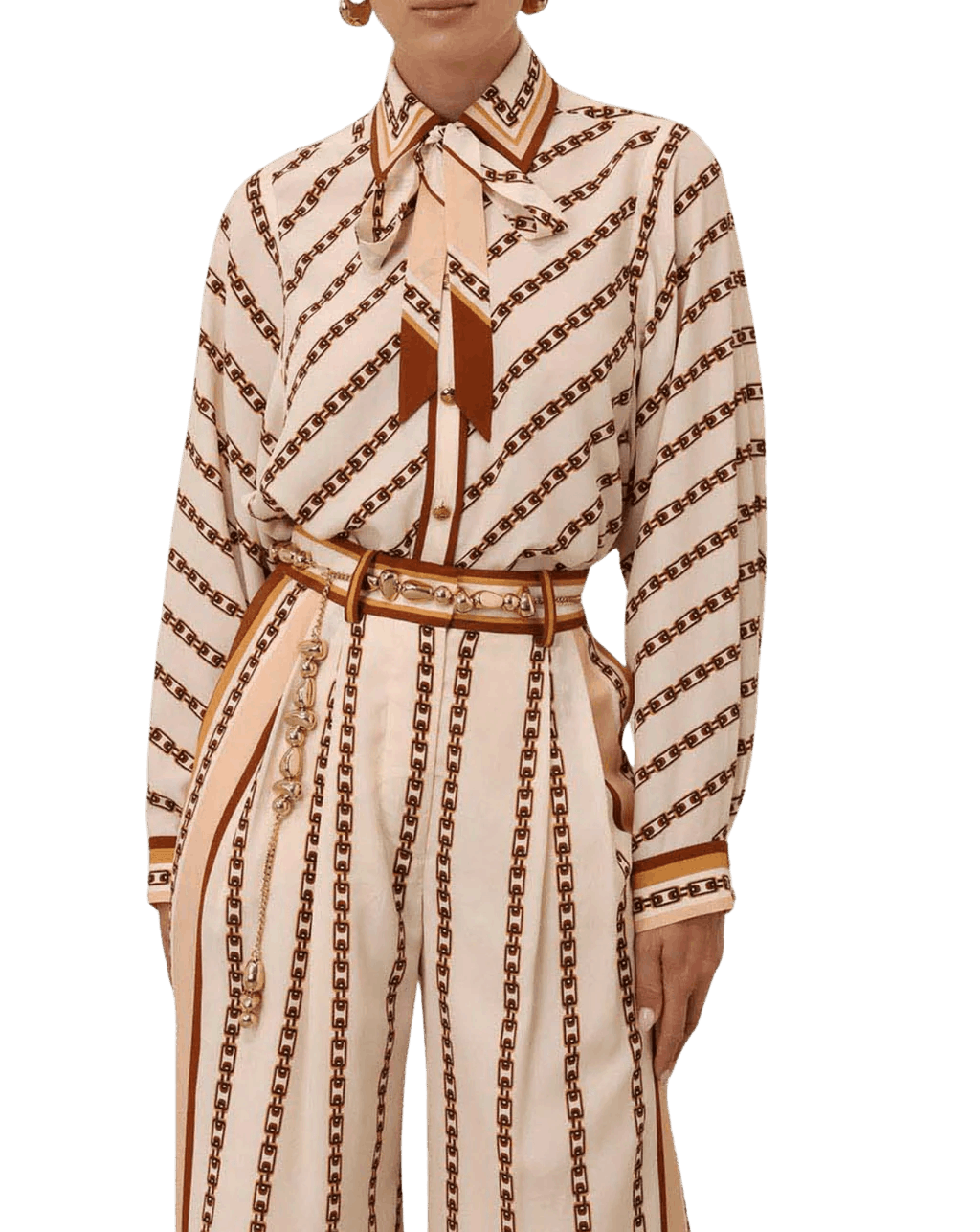 Zimmermann oc11z0226 Relaxed Shirt In Cream/Brown Size L / US 10 / IT 46 - 2 Thumbnail