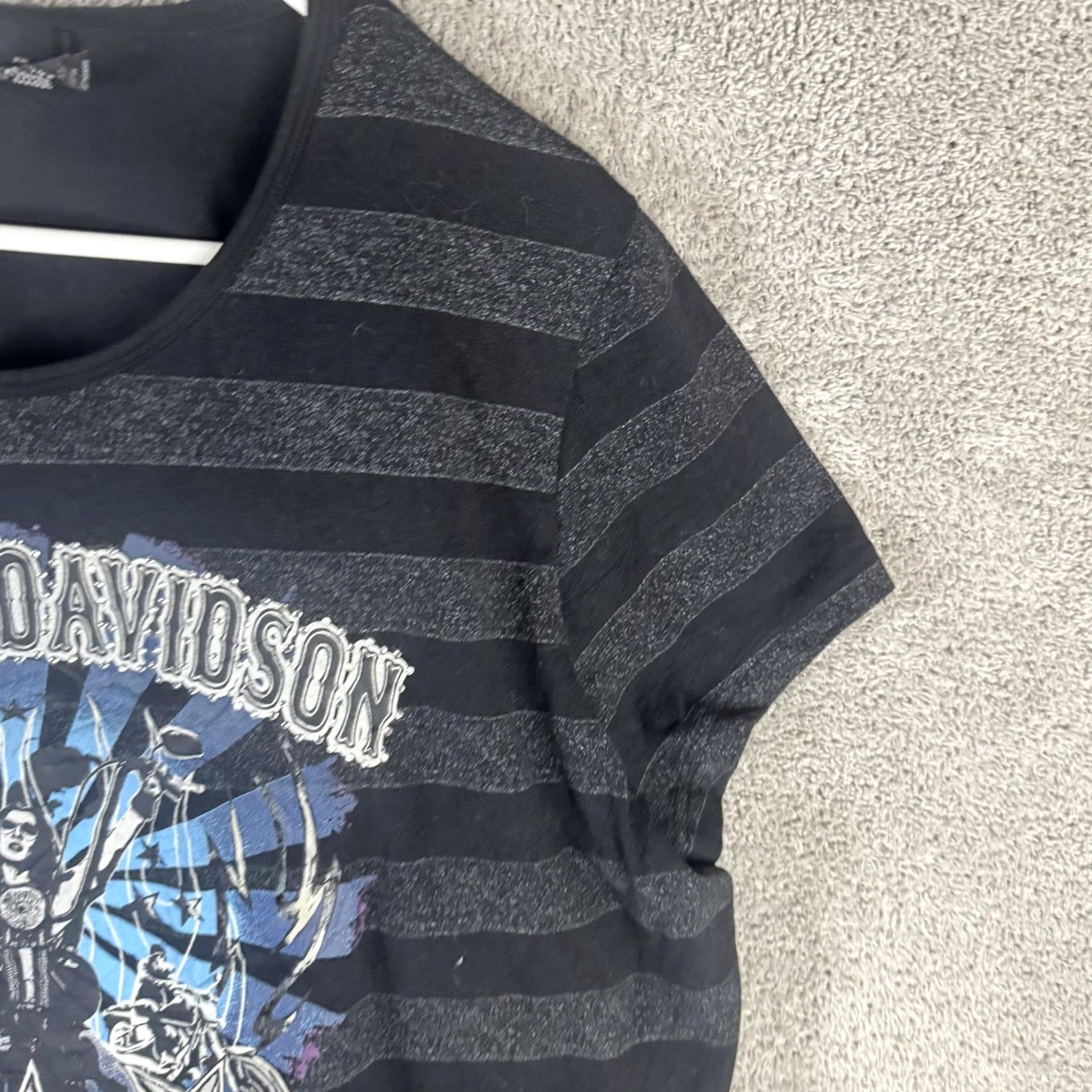 Harley Davidson Harley-Davidson Shirt Womens 2W Black Striped Scoop Neck Graphic Biker Tee Size XS / US 0-2 / IT 36-38 - 3 Thumbnail