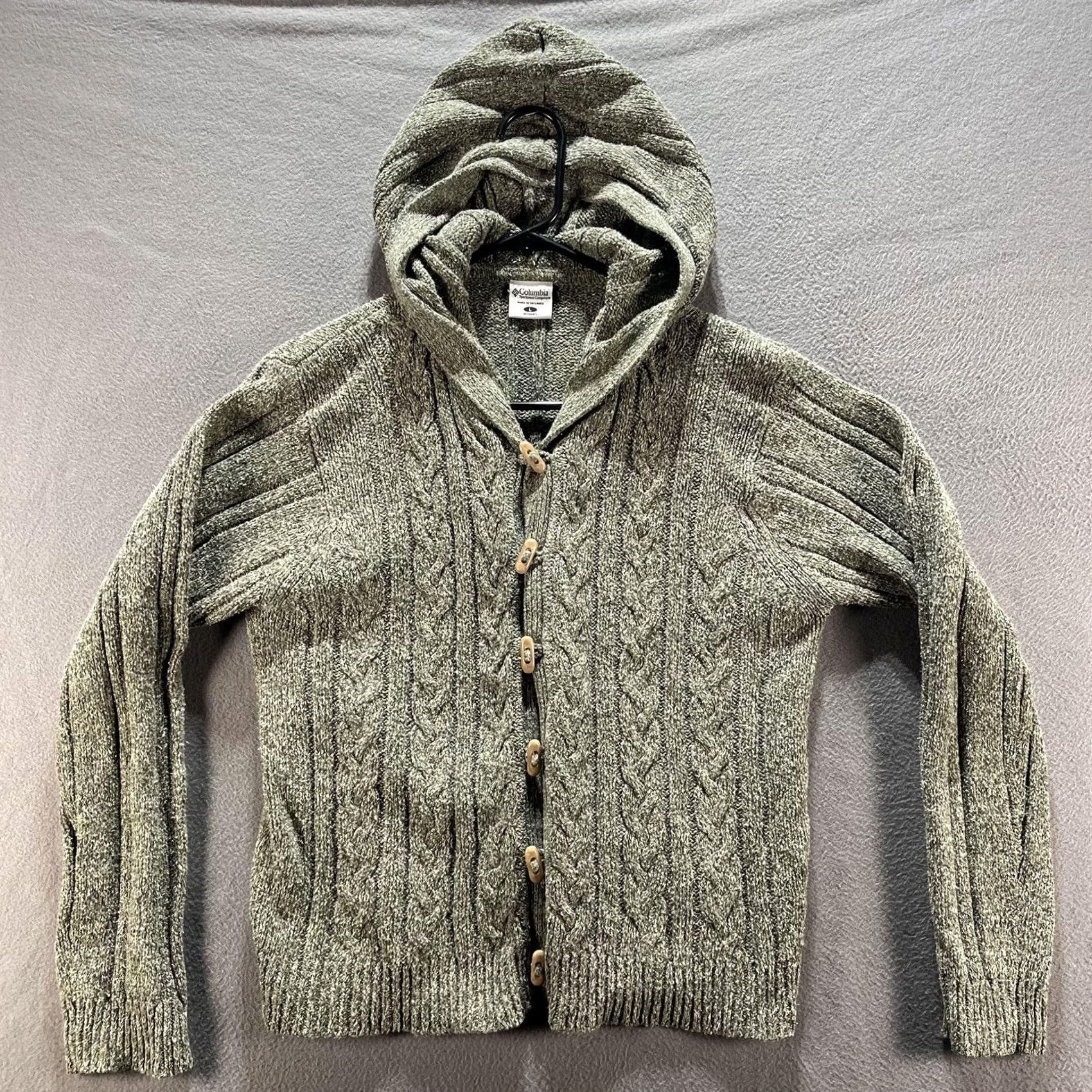 Vintage Columbia Womens Sweater Large Green Hooded Cardigan Knit Outdoors Cable Knit Size L / US 10 / IT 46 - 2 Thumbnail