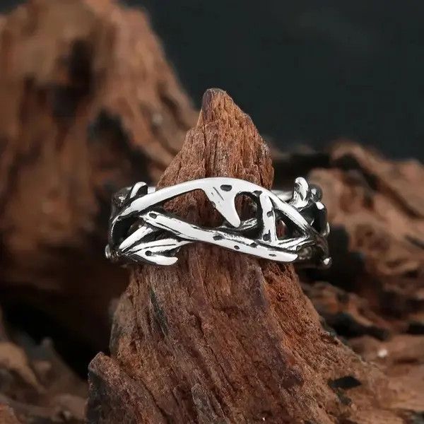 Jewelry Vintage Punk Peace Olive Branch Stainless Steel Mens Ring Size ONE SIZE - 8 Thumbnail