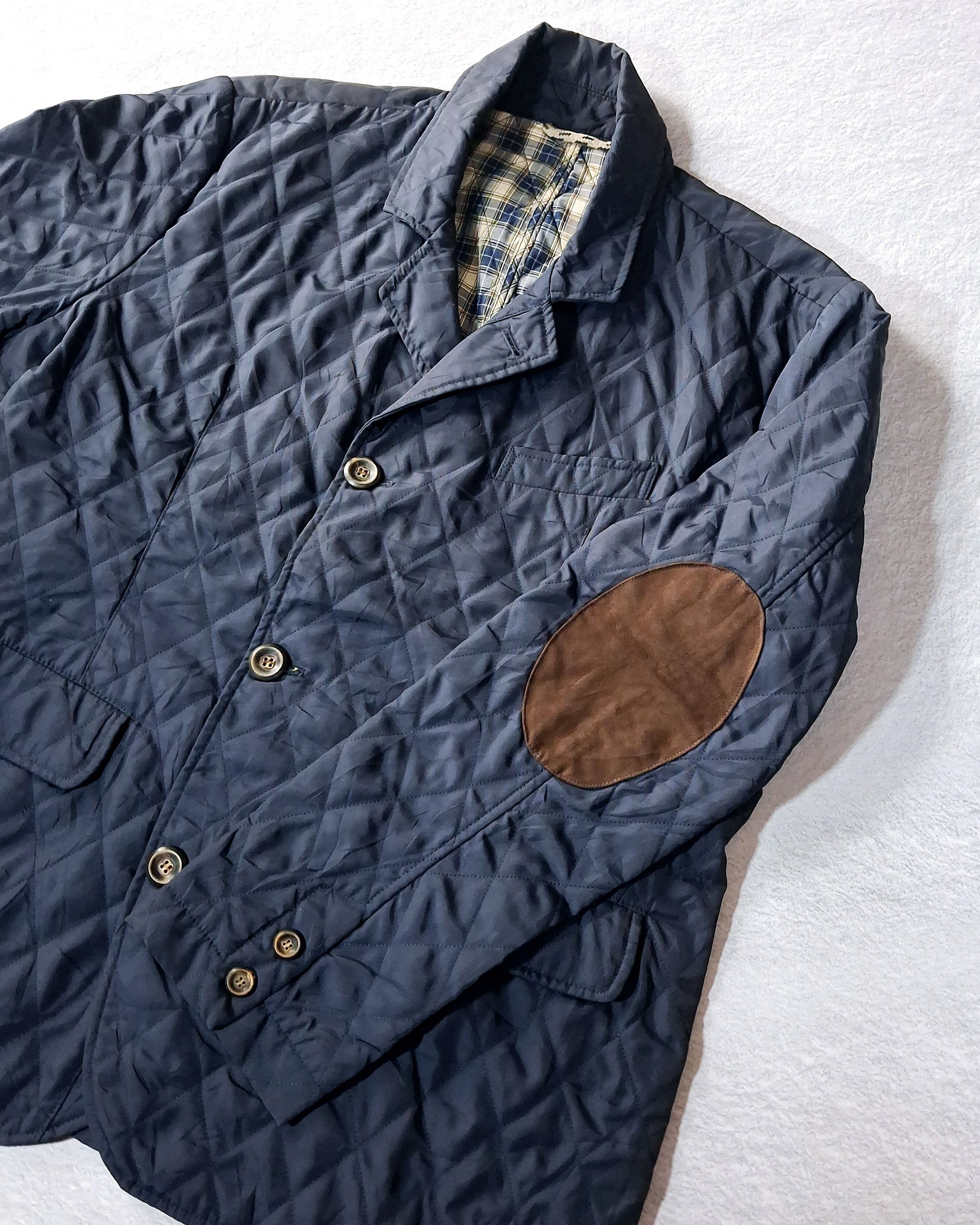 Vintage SERGE BLACO QUILTED JACKET WITH BROWN SUEDE ELBOW PATCHES Size US XL / EU 56 / 4 - 2 Thumbnail