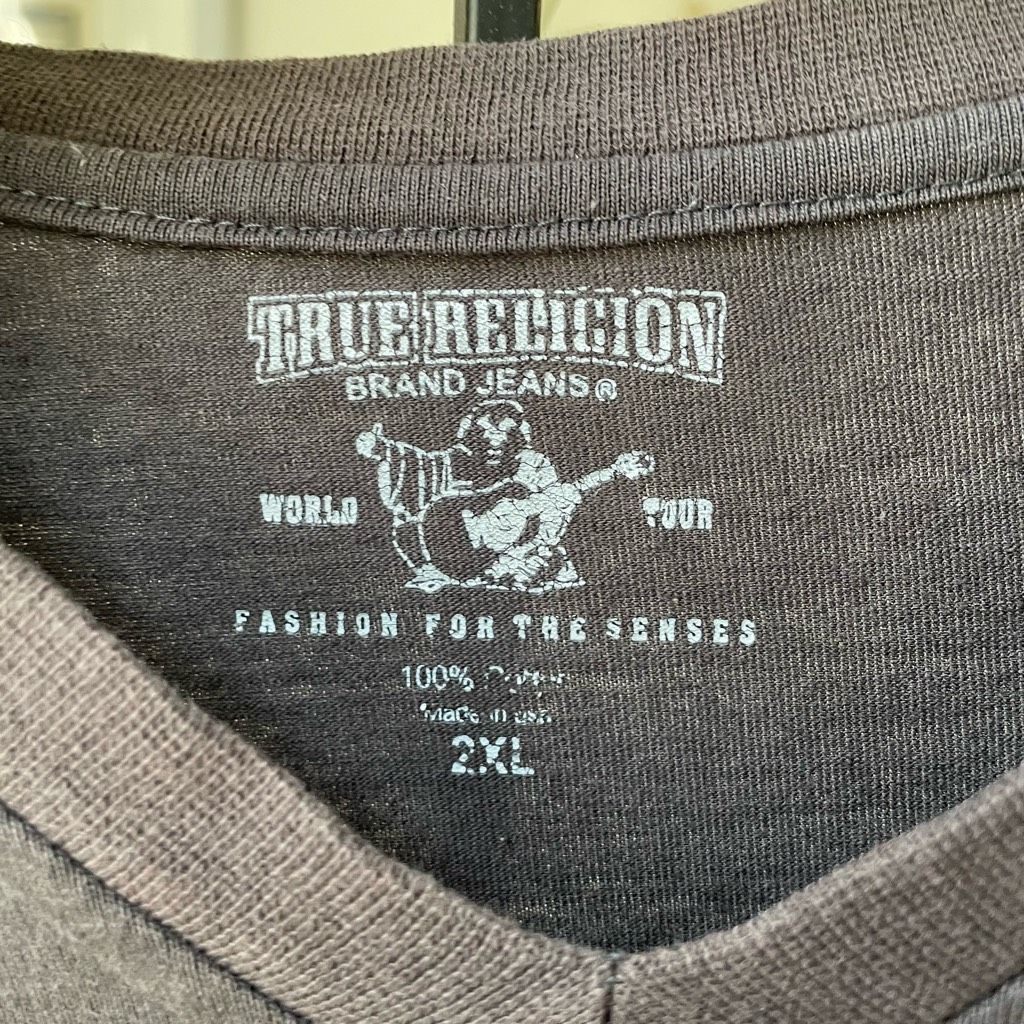 True Religion True Religion Grey Slim Fit Buddy Logo Vneck Long Sleeve Tsh Size US XXL / EU 58 / 5 - 6 Thumbnail