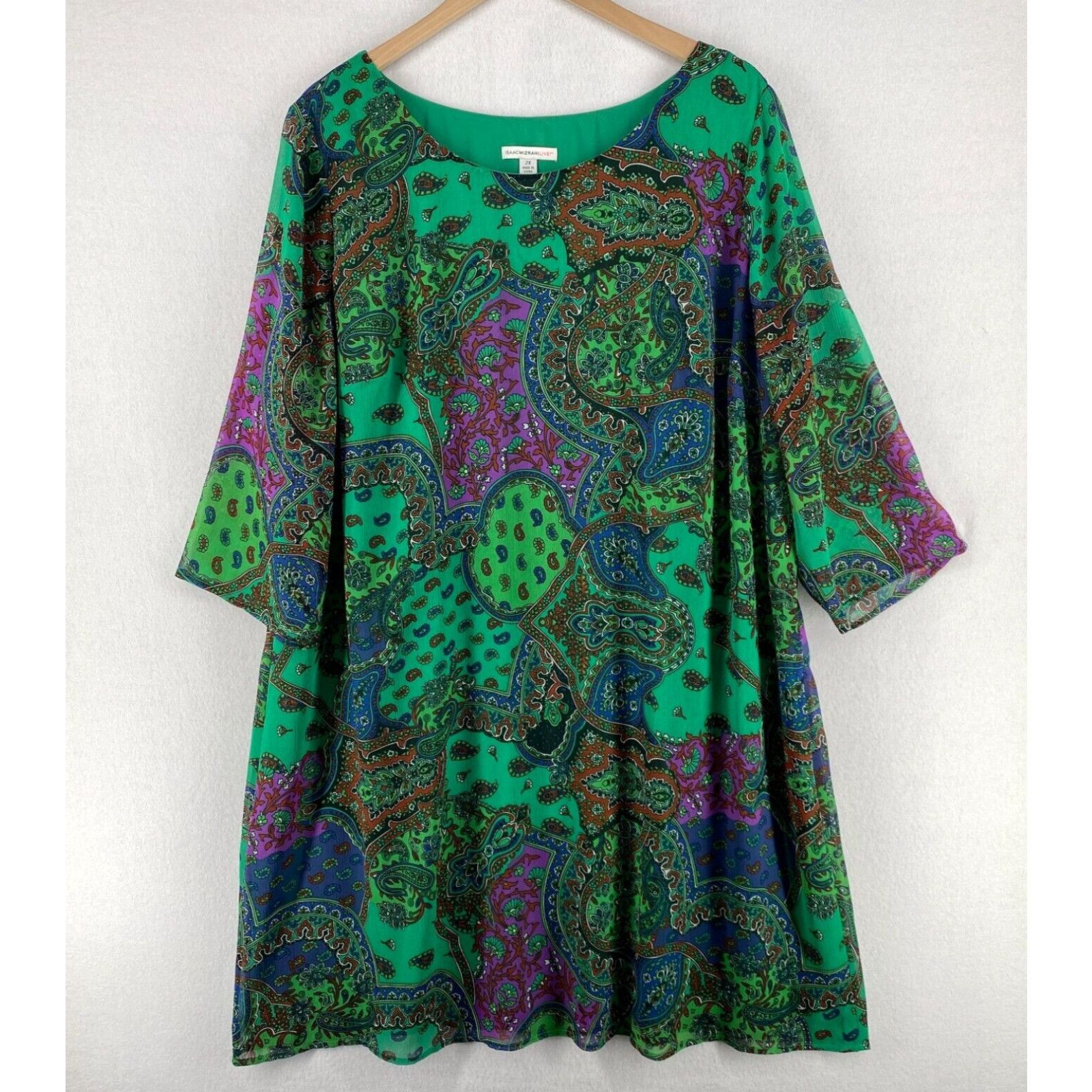 Isaac Mizrahi ISAAC MIZRAHI Dress 2X Plus LIVE Floral Paisley Shift Tunic  3/4 Sleeve Green | Grailed